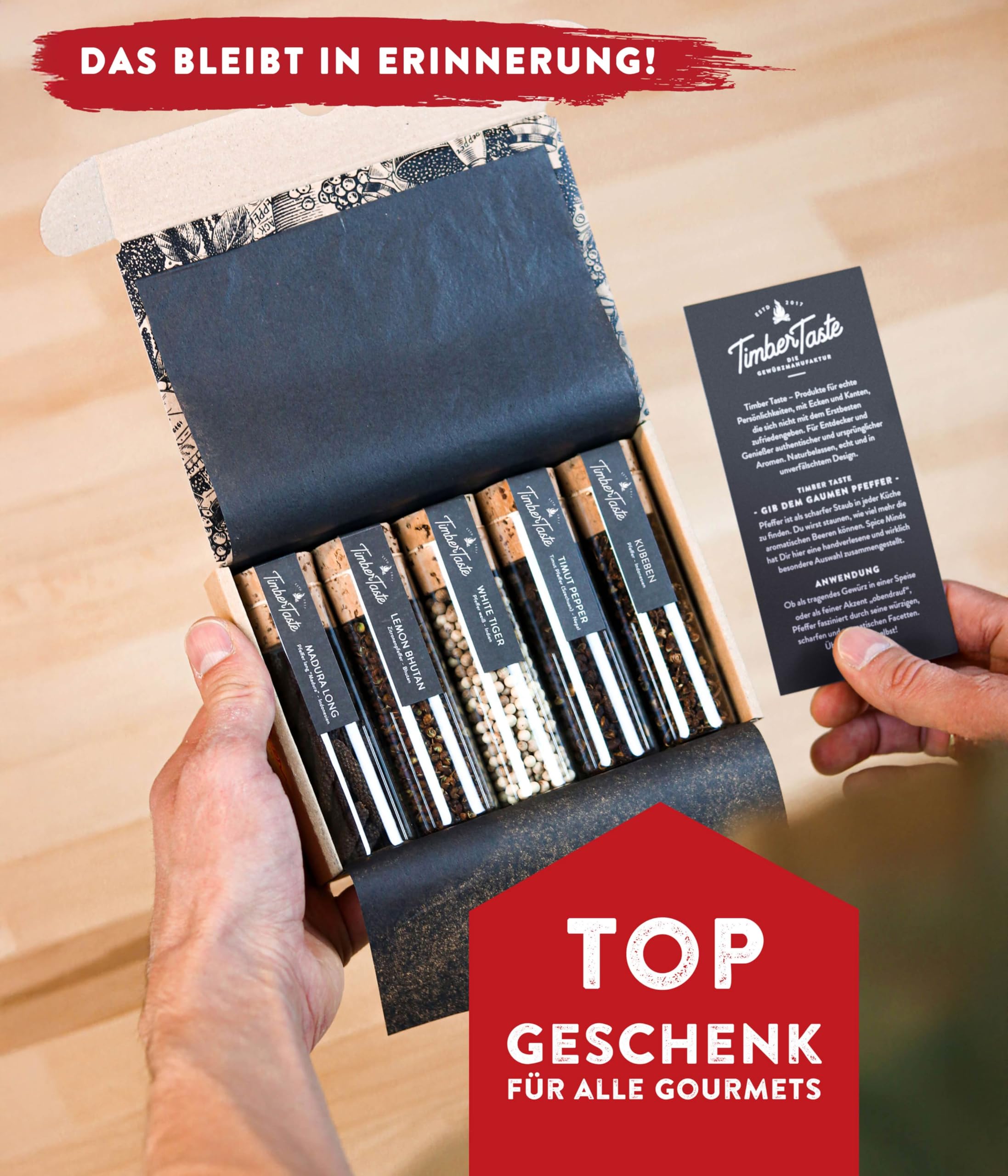 TIMBER TASTE® Grillgewürze Geschenkset - 5 premium BBQ Gewürze Rubs & Marinaden in edler Geschenkbox | Geschenke für Männer | Vatertag Geschenk | Gewürze Geschenkset ideal zum Grillen Geschenk Set