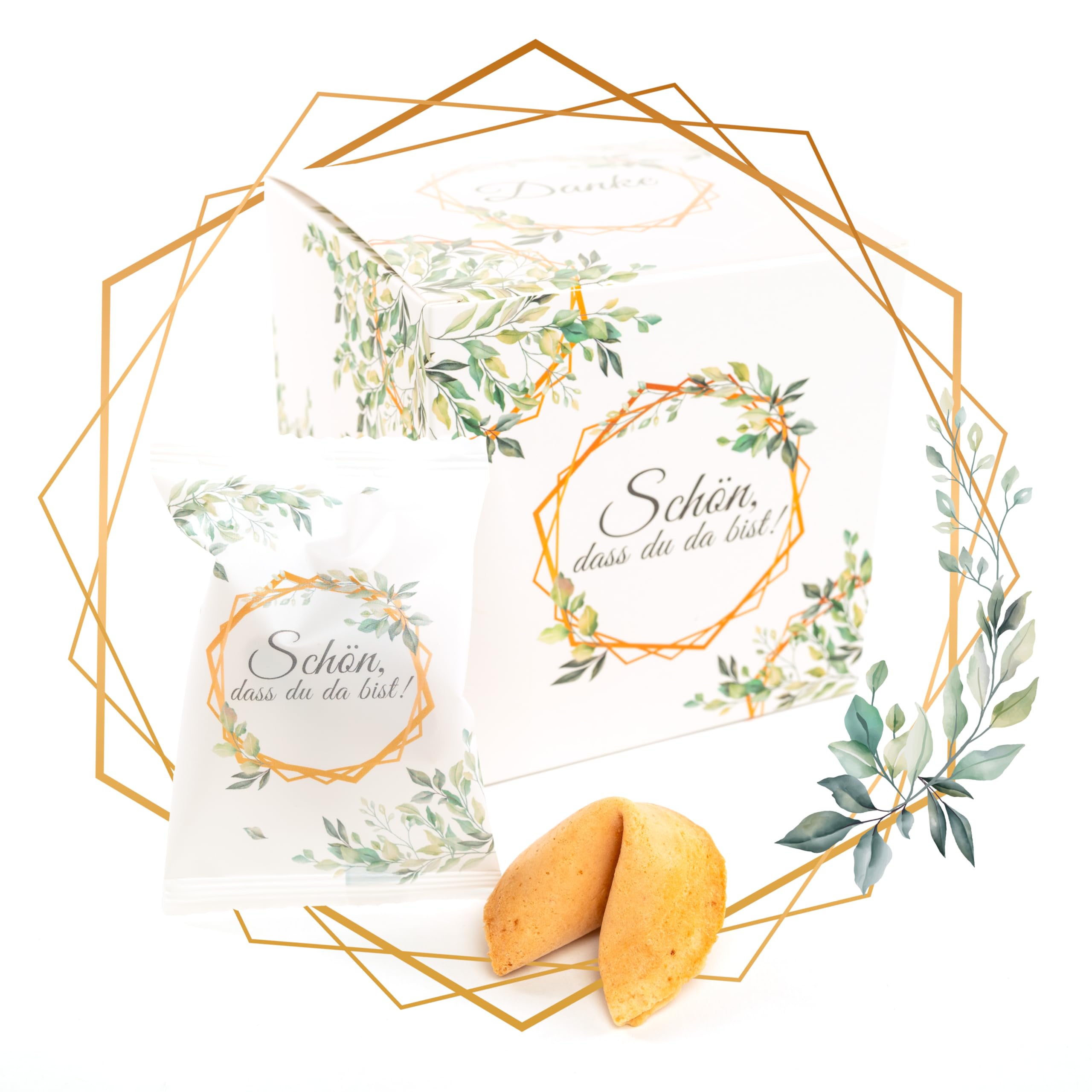 Lucky Treats Glückskekse - 25 Stück - Schön, dass du da bist - Gastgeschenke Hochzeit Deko - Sprüche auf Deutsch & Englisch - regional hergestellt