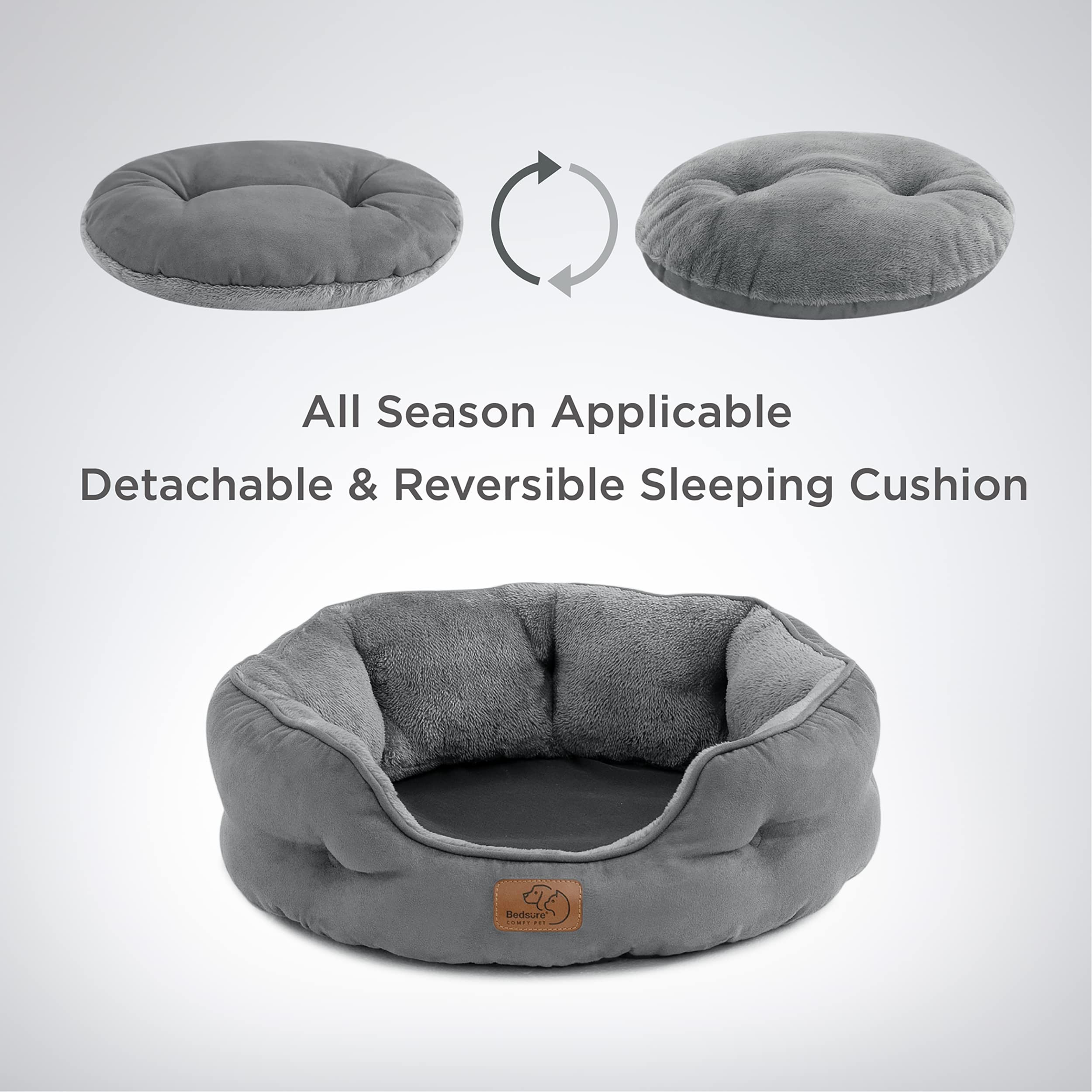 BEDSURE Katzenbett waschbar Katzen Bettchen - 51x48x15cm Katzenkorb mit Zweiseitig Innenkissen Katzenschlafplatz für Katzen oder kleine Hunde,Grau
