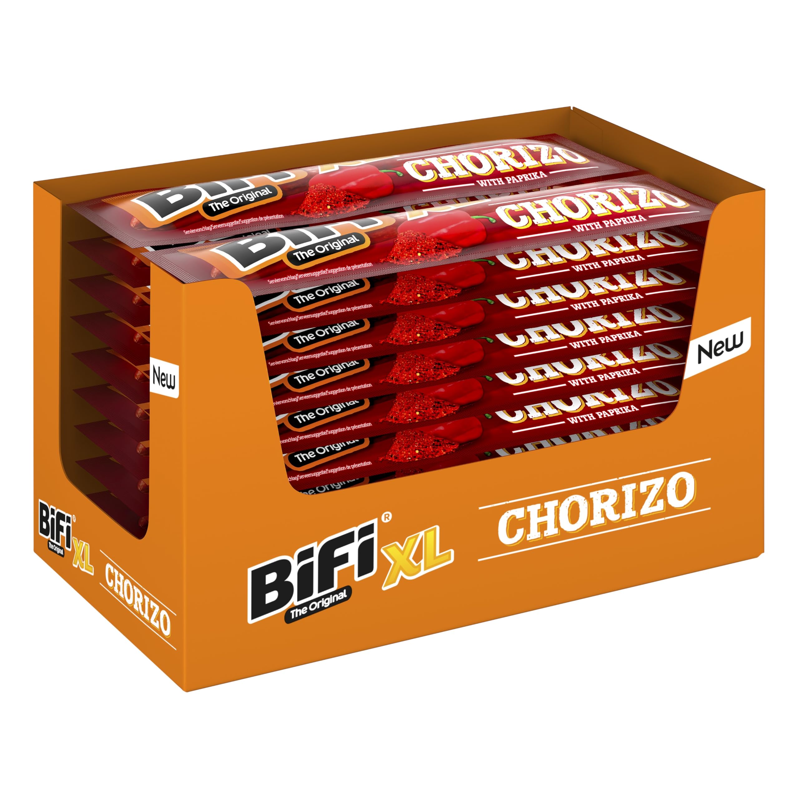 BiFi Chorizo XL Sticks - 20er Pack (20 x 26g) - Wurst Snack To Go - Luftgetrocknet Fleisch & Wurstwaren Paket - Chorizo fleischwurst mit Paprika, Chili und Knoblauch - Ideale Knabberbox - Wurstpaket