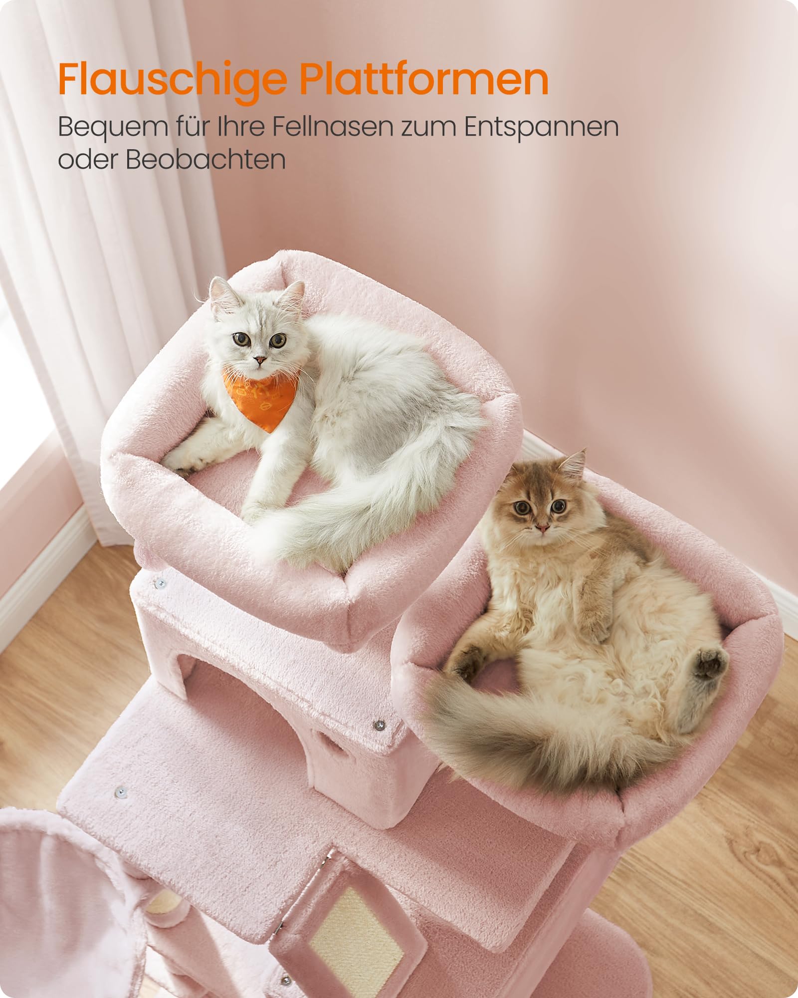 Feandrea Kratzbaum groß, 203,5 cm hoch, XXL Katzenbaum, mit 13 Kratzsäulen, 2 Plattformen, 2 Höhlen, Korb, Hängematte, Plüschbälle, mehrstöckiger Katzenkratzbaum, rauchgrau PCT190G01