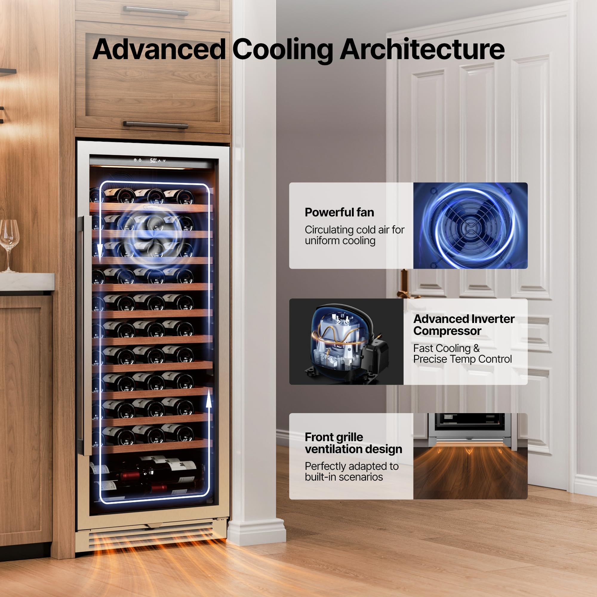 Ca'Lefort 15 Inch Wine Fridge, 33 Bottle Wine Cooler Refrigerator, 40-65°F Wine Refrigerator Glass Door, 3 LED Wine Fridge, Built-in or Freestanding Fridge for Home/Bar/Kitchen (3.0 cu.ft)