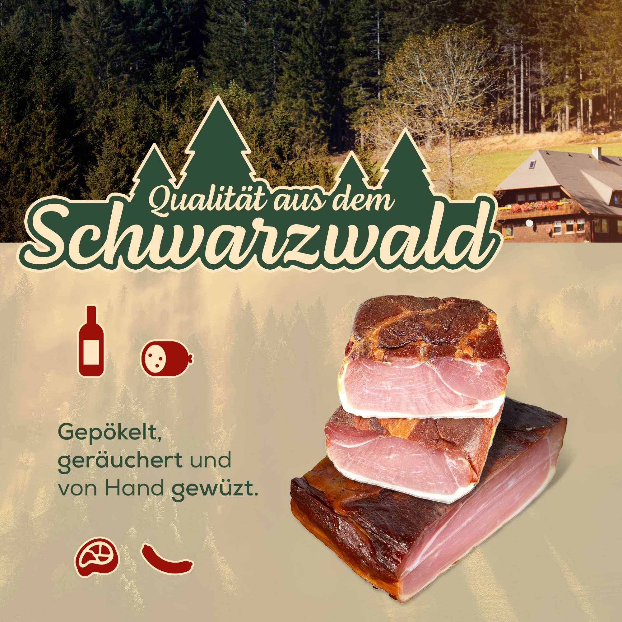 Schwarzwald Metzgerei – Schwarzwälder Schinken am Stück mit herzhaft rauchigem Aroma – Räucherschinken nach Schwarzwälder Tradition (1000g)