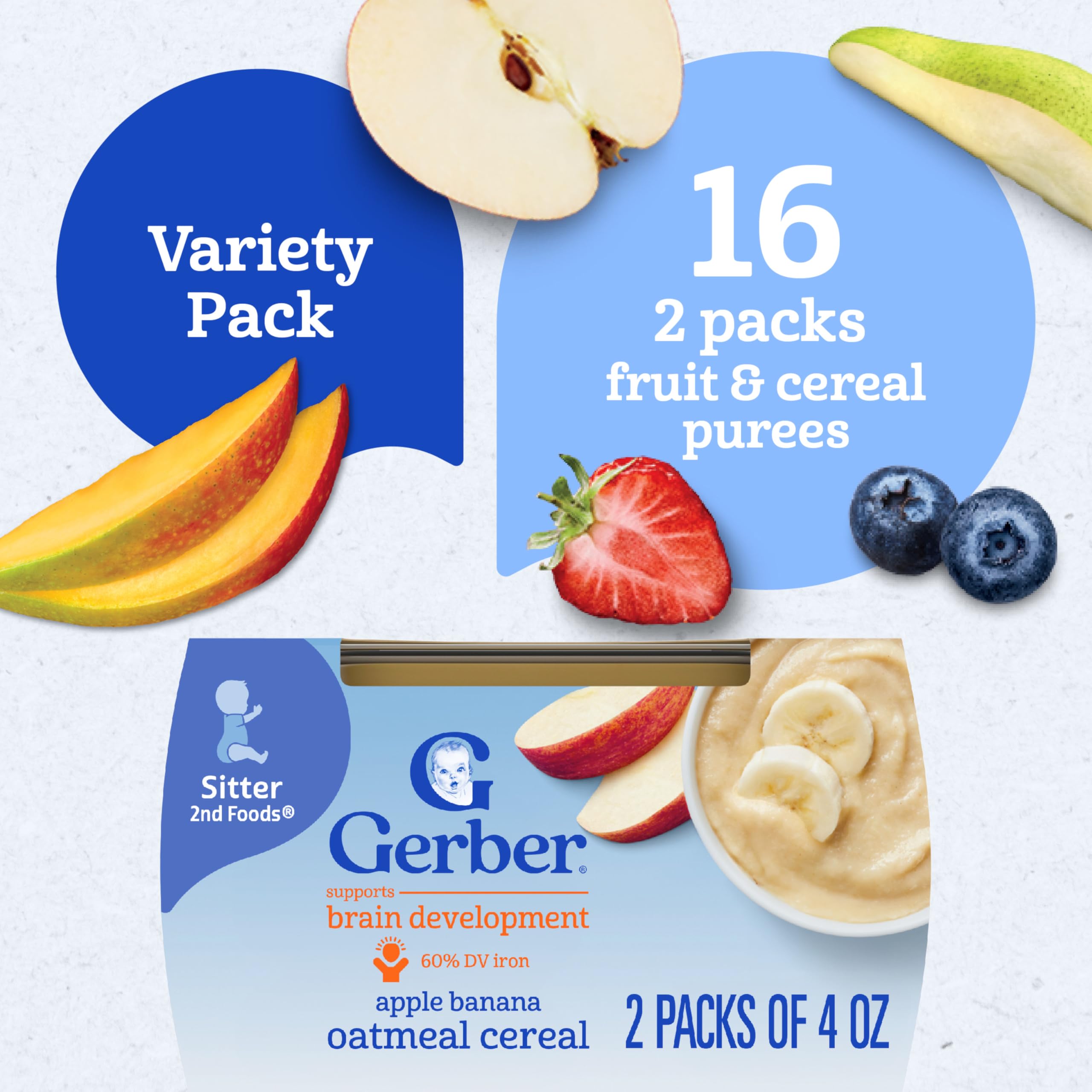 Gerber Stage 2 Baby Food, Nourishing Blends Tubs, Meat Meals Powerblend, Baby Puree, Variety Pack, 32PK