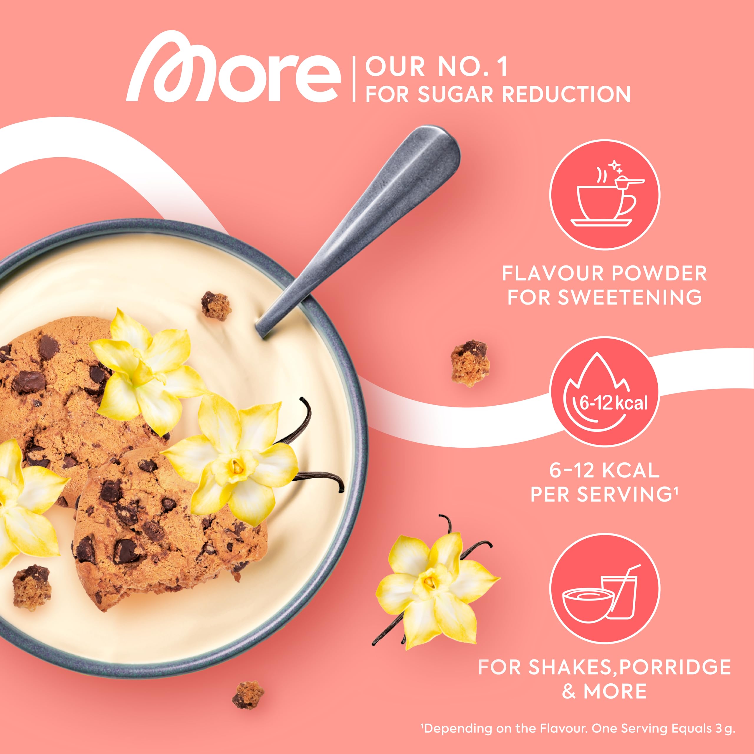 MORE Chunky Flavour, Vanilla Perfection, 150 g, vegan, Geschmackspulver zum Süßen, ohne viel Zucker und Kalorien, mit Inulin und Laktase - made in Germany
