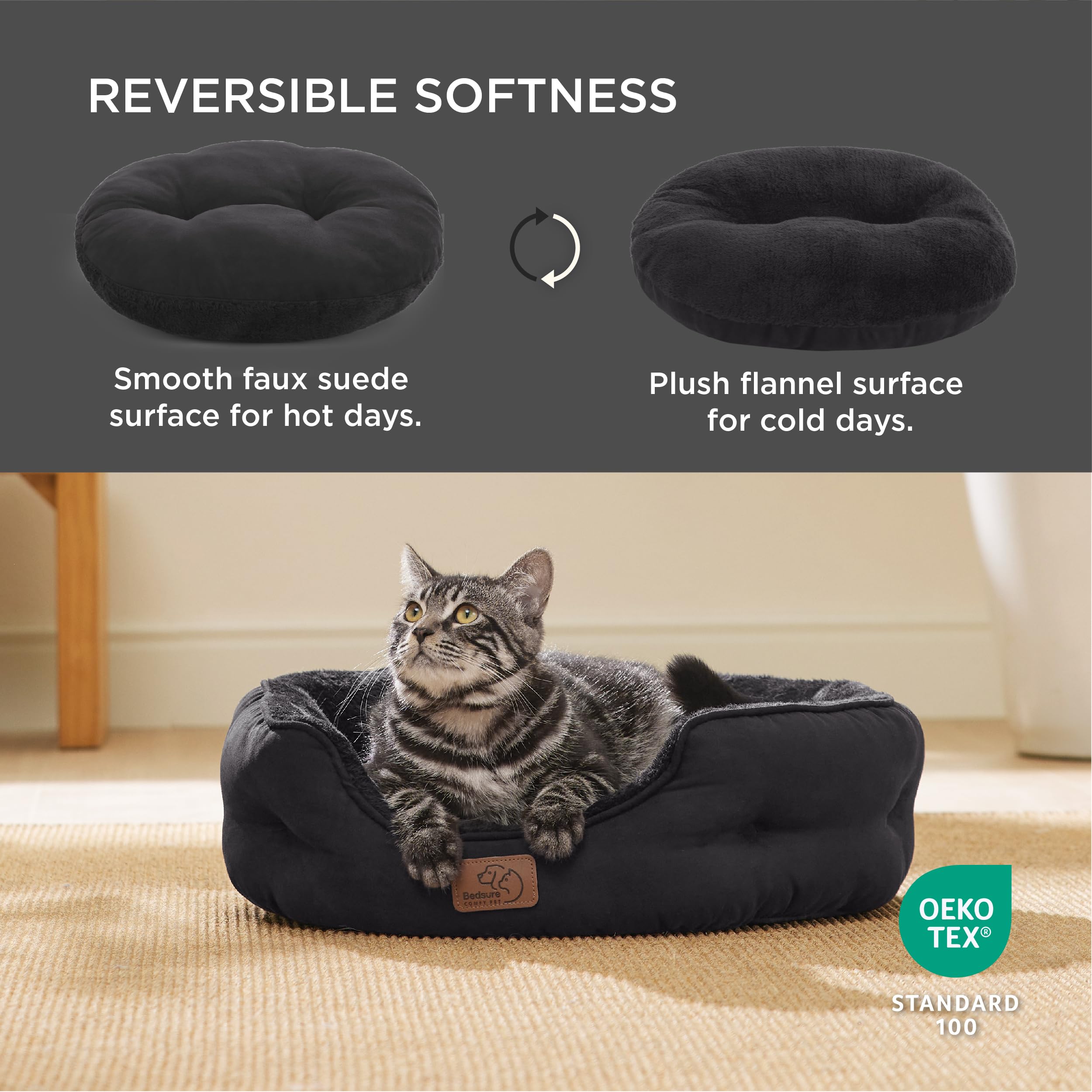 BEDSURE Katzenbett waschbar Katzen Bettchen - 51x48x15cm Katzenkorb mit Zweiseitig Innenkissen Katzenschlafplatz für Katzen oder kleine Hunde,Grau