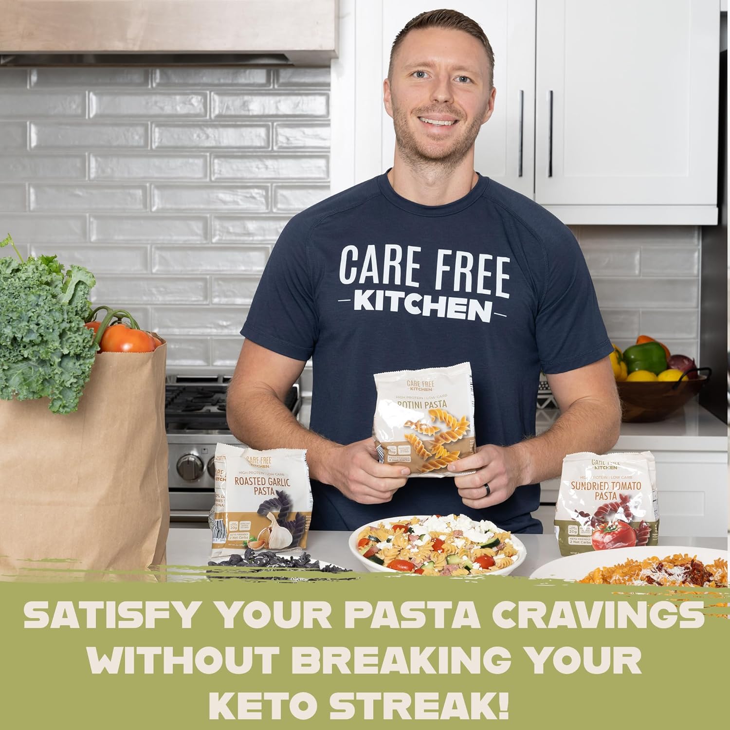 Care Free Kitchen Plain 3-Pack (8 oz. Bags) Rotini Keto Pasta Noodles, 20g High Protein, Low Carb 2g Net Carbs, 26g High Fiber