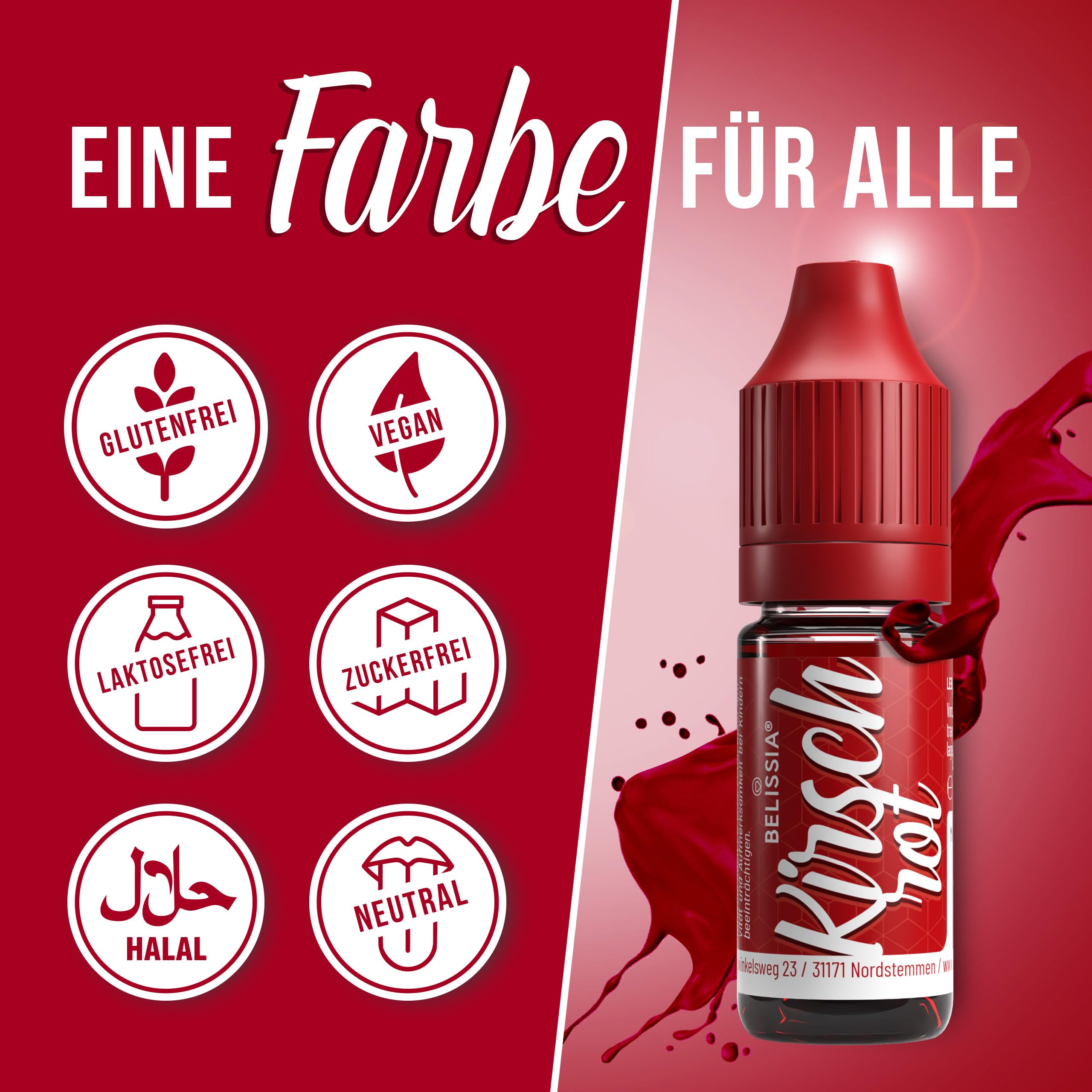 Belissia Lebensmittelfarbe Set – 8x10ml flüssig & hochkonzentriert – Lebensmittelechte Speisefarbe zum Backen, Kochen, Fondant & DIY - vegan, stark färbend, geschmacksneutral