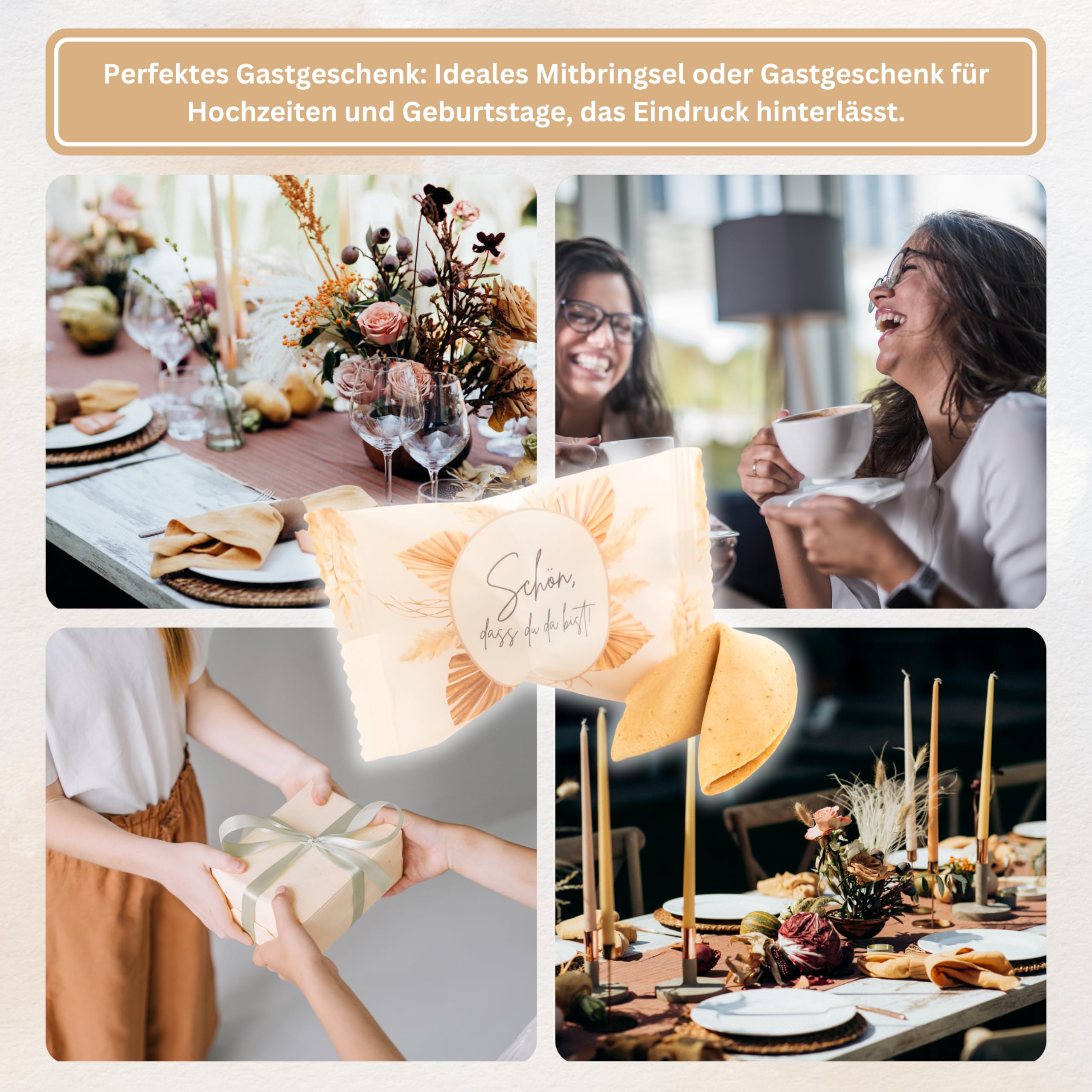 Lucky Treats Glückskekse - 25 Stück - Schön, dass du da bist - Gastgeschenke Hochzeit Deko - Sprüche auf Deutsch & Englisch - regional hergestellt