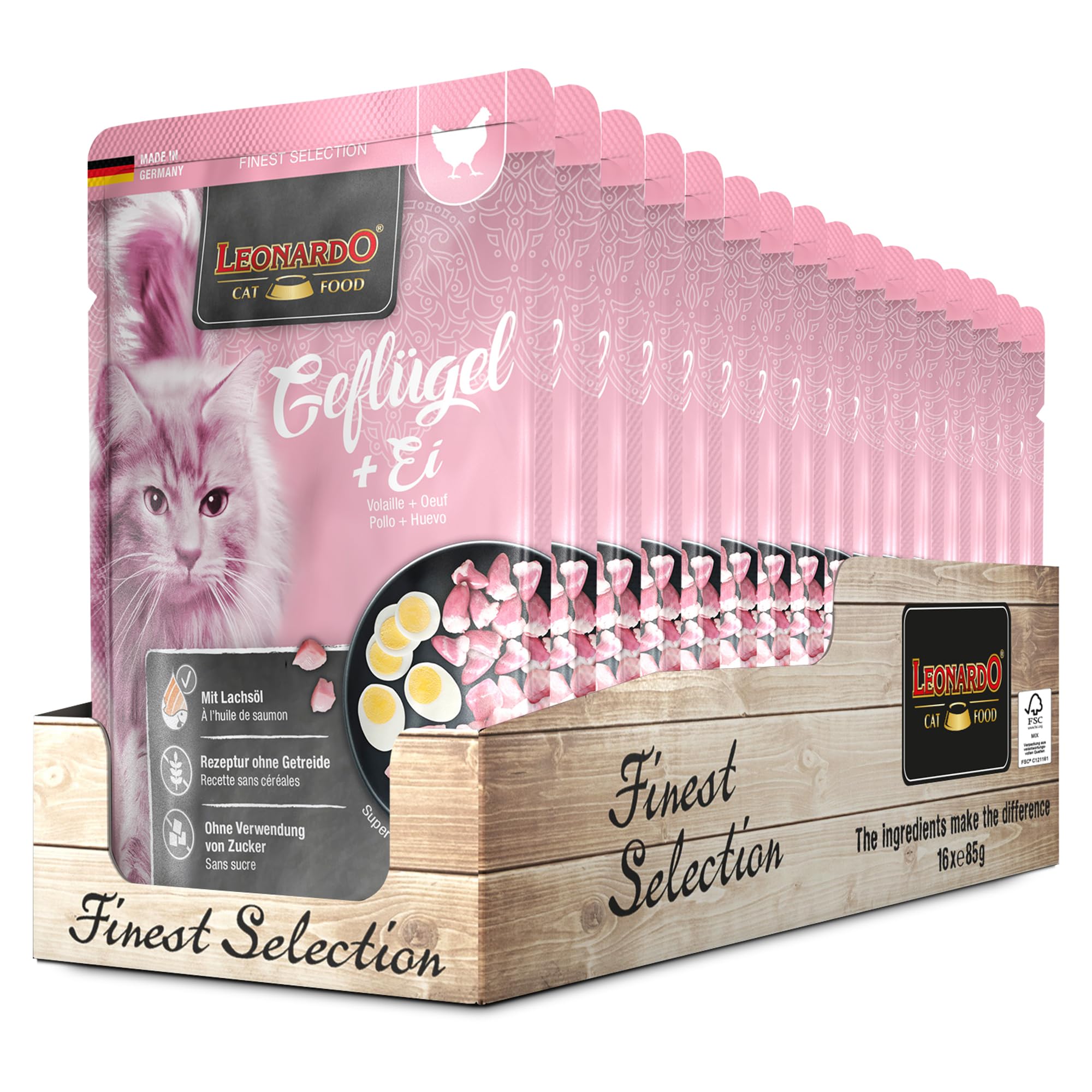 LEONARDO Frischebeutel [16x85g Kaninchen + Cranberries] | Getreidefreies Nassfutter für Katzen | Feuchtfutter Alleinfutter im Einzelportionsbeutel