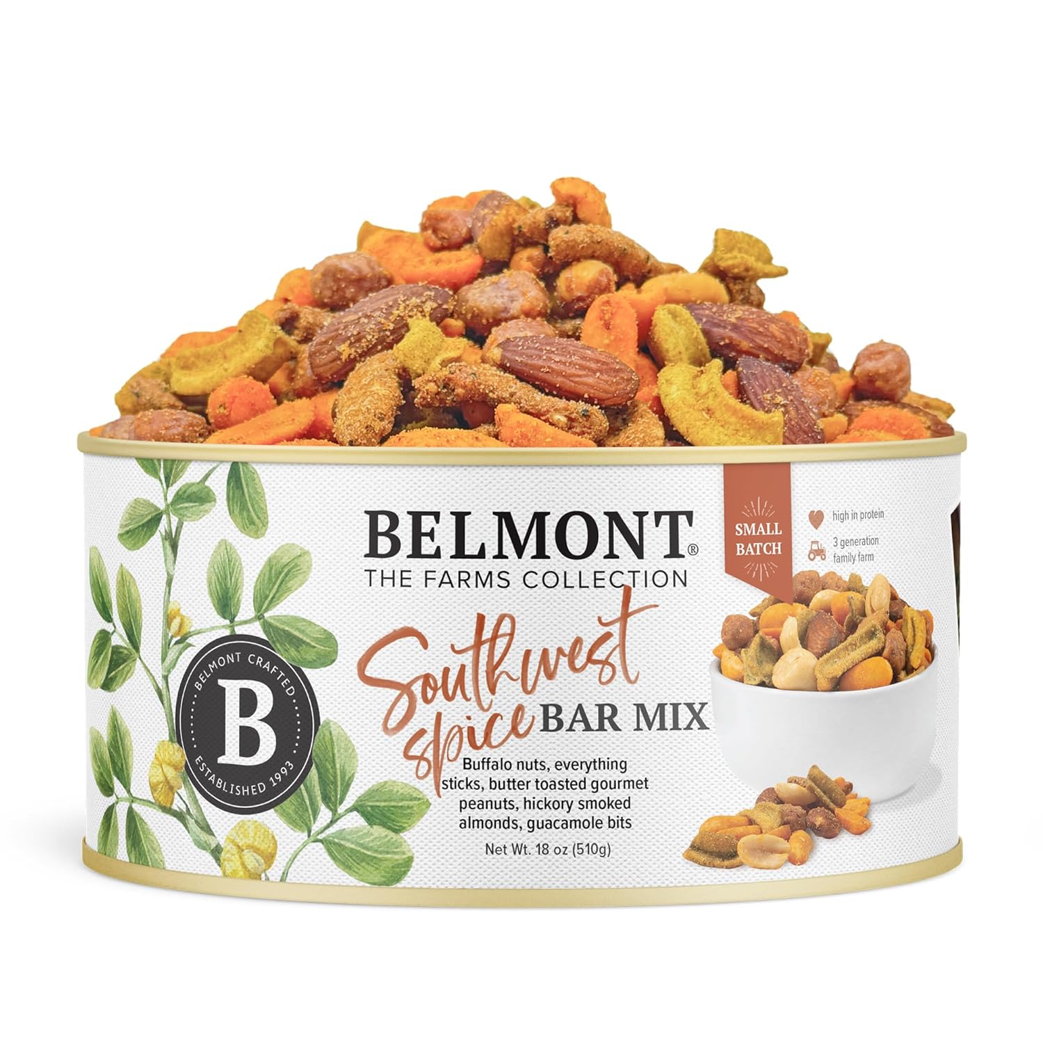 Belmont Peanuts Gourmet Sea-Salted Virginia Peanuts, 20 oz (1 Pack) – Only 3 Simple Ingredients, No Preservatives, 7g Protein – A Premium, Salty, Crunchy, Hand Seasoned Snack