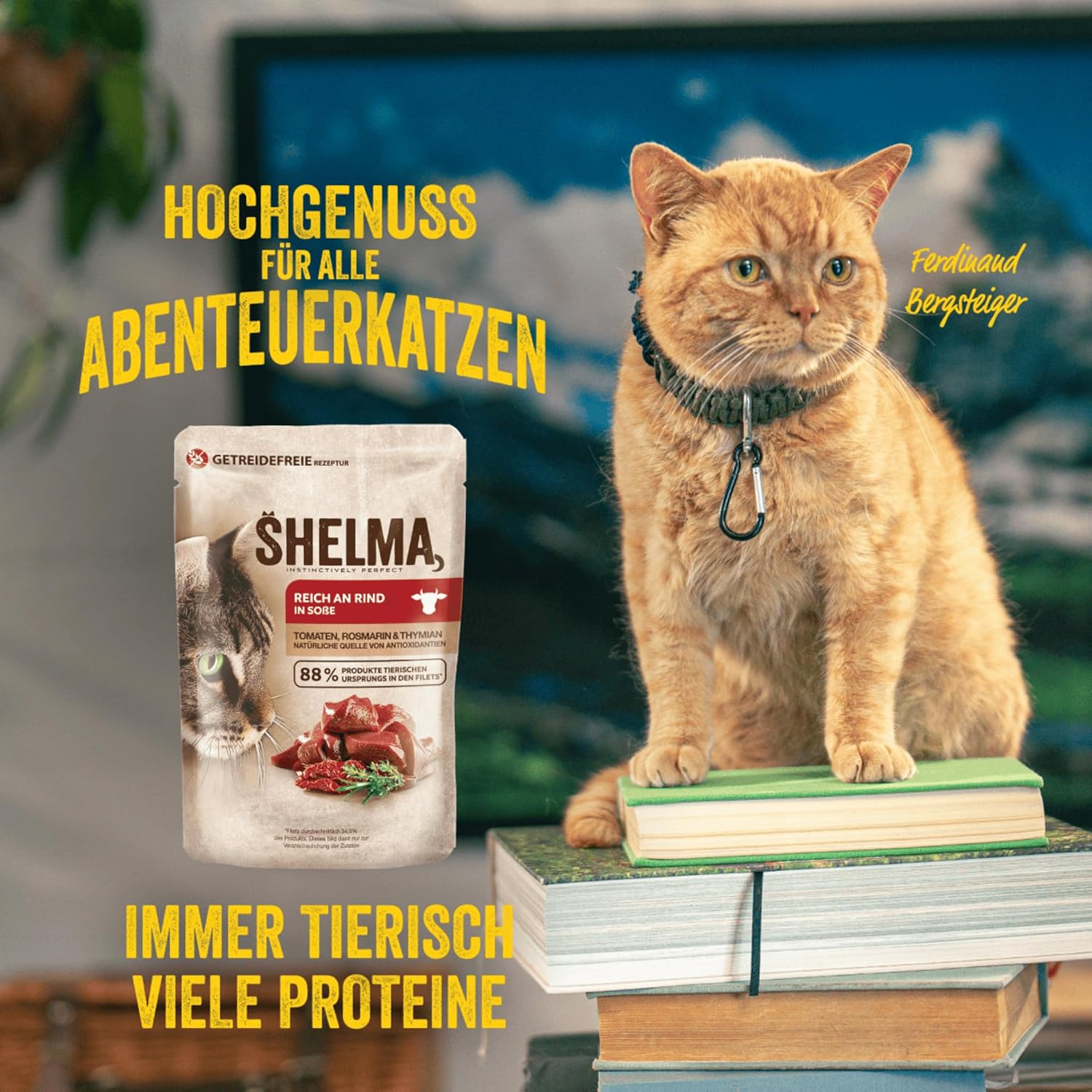 Shelma Katzen-Nassfutter Fleisch Megapack mit den Sorten Rind, Truthahn, Huhn und Ente – Getreidefreies Alleinfuttermittel mit hohem Fleischanteil – 40 x 85 g (3,4 kg)
