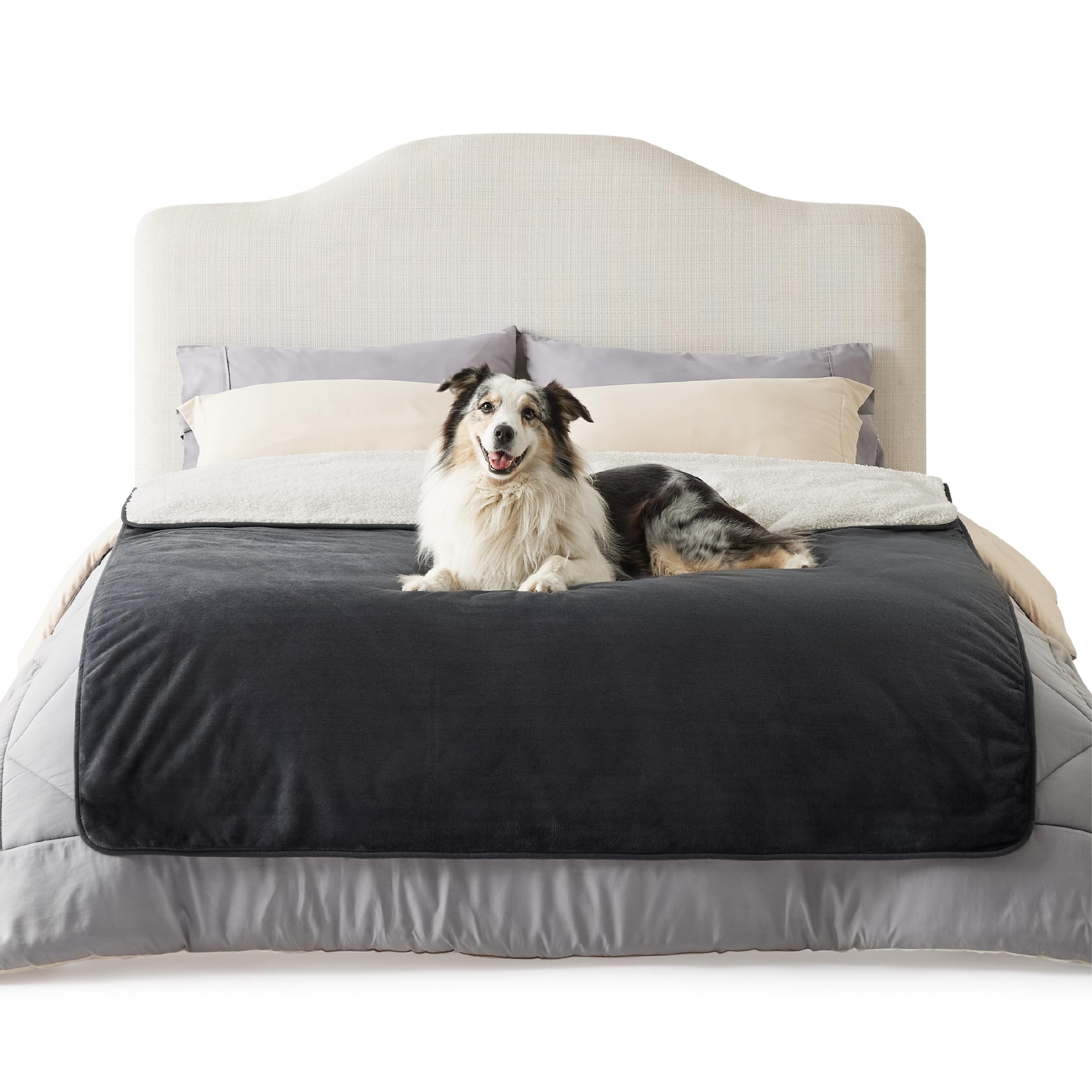 LE SURE wasserdichte Hundedecke mittelgroße Hunde - 100x80cm Hundedecke waschbar, Hundedecke Sofaschutz aus Sherpa Fleece, Katzendecke flauschig und weich, Grau