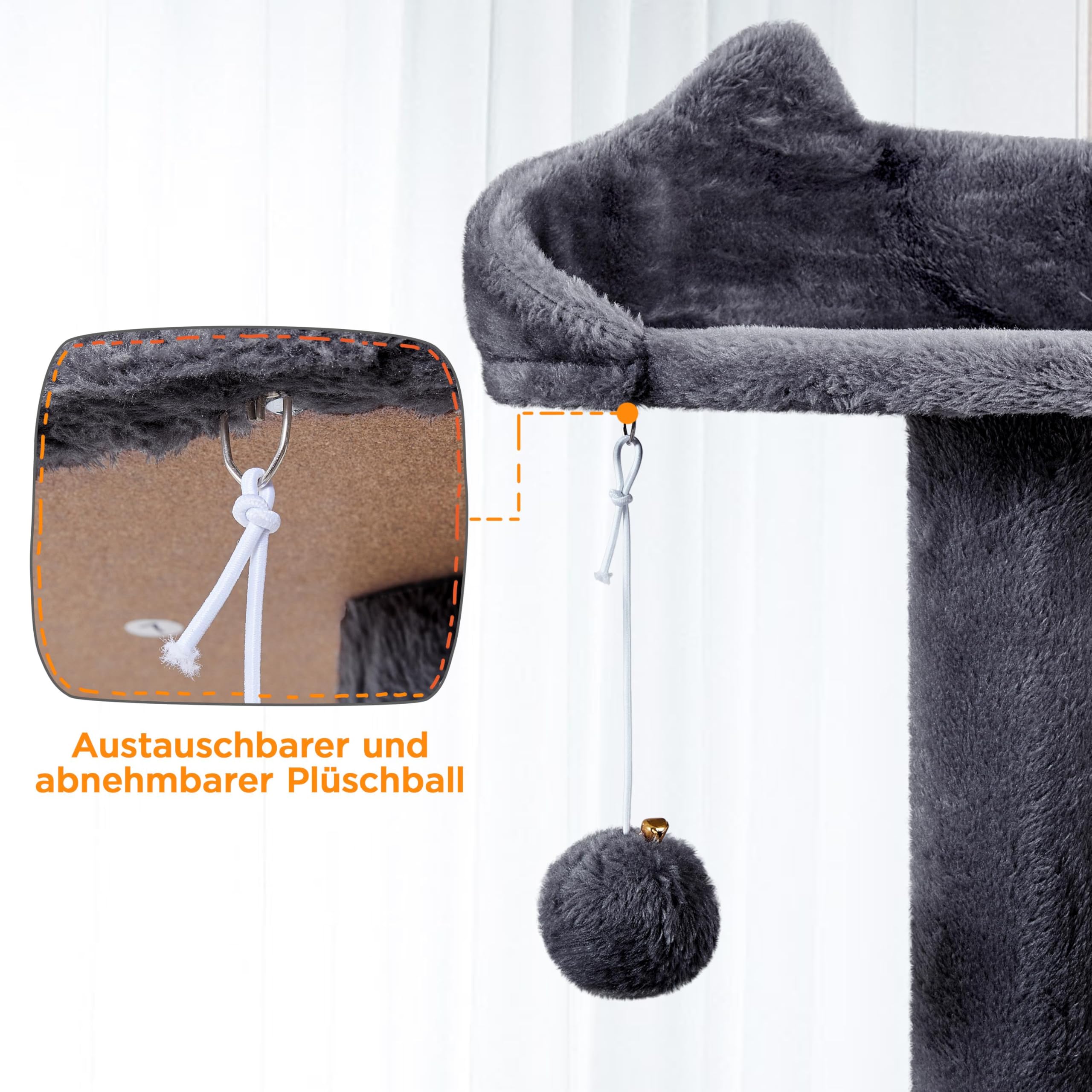 Yaheetech Kratzbaum Groß, 139 cm hoch, Mehrstöckiger Katzenbaum Kletterturm mit 3 Kratzsäulen, 3 Plattformen, 2 Gemütlichen Höhlen, 2 Plüschbällen, Stabiler Aktivitätsbereich für Katzen, Dunkelgrau