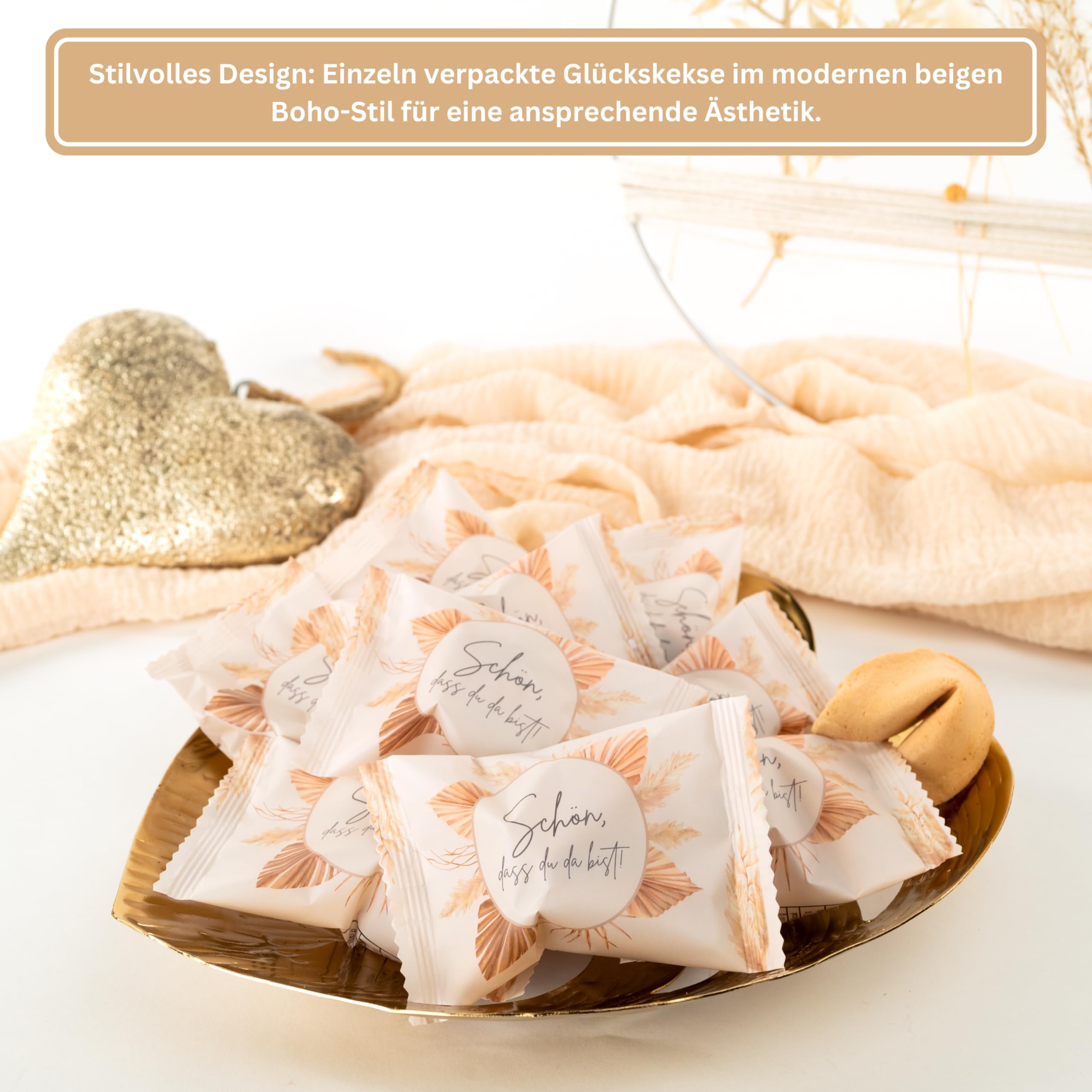 Lucky Treats Glückskekse - 25 Stück - Schön, dass du da bist - Gastgeschenke Hochzeit Deko - Sprüche auf Deutsch & Englisch - regional hergestellt