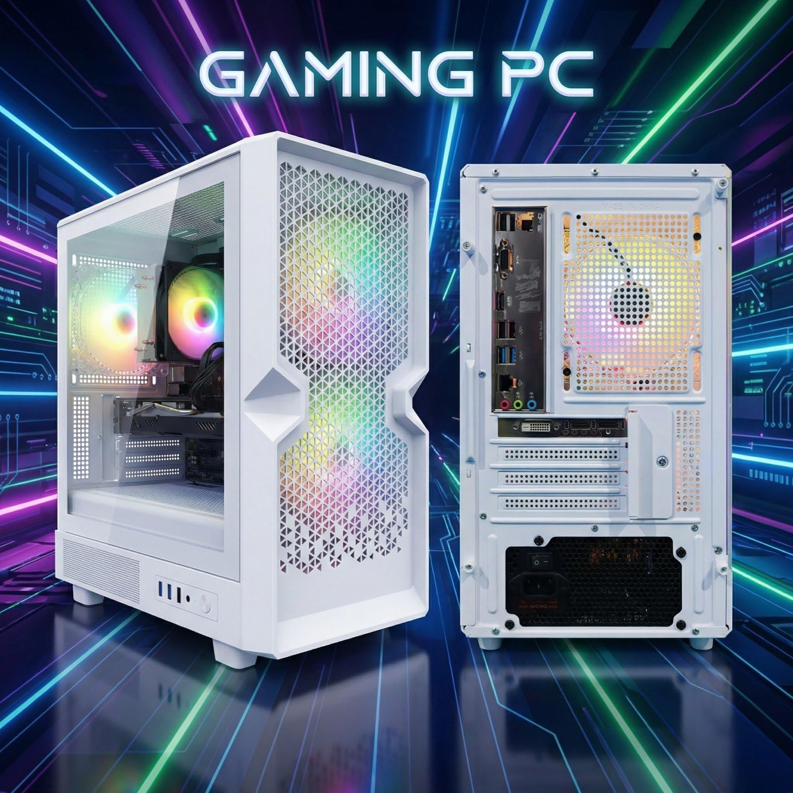STGAubron Gaming PC Desktop Computer, Intel Core i7 up to 3.9GHz, Radeon RX 580 8G, 16G RAM, 512G SSD, WiFi 6, BT 5.0, RGB Fan x4, Windows 11 Home