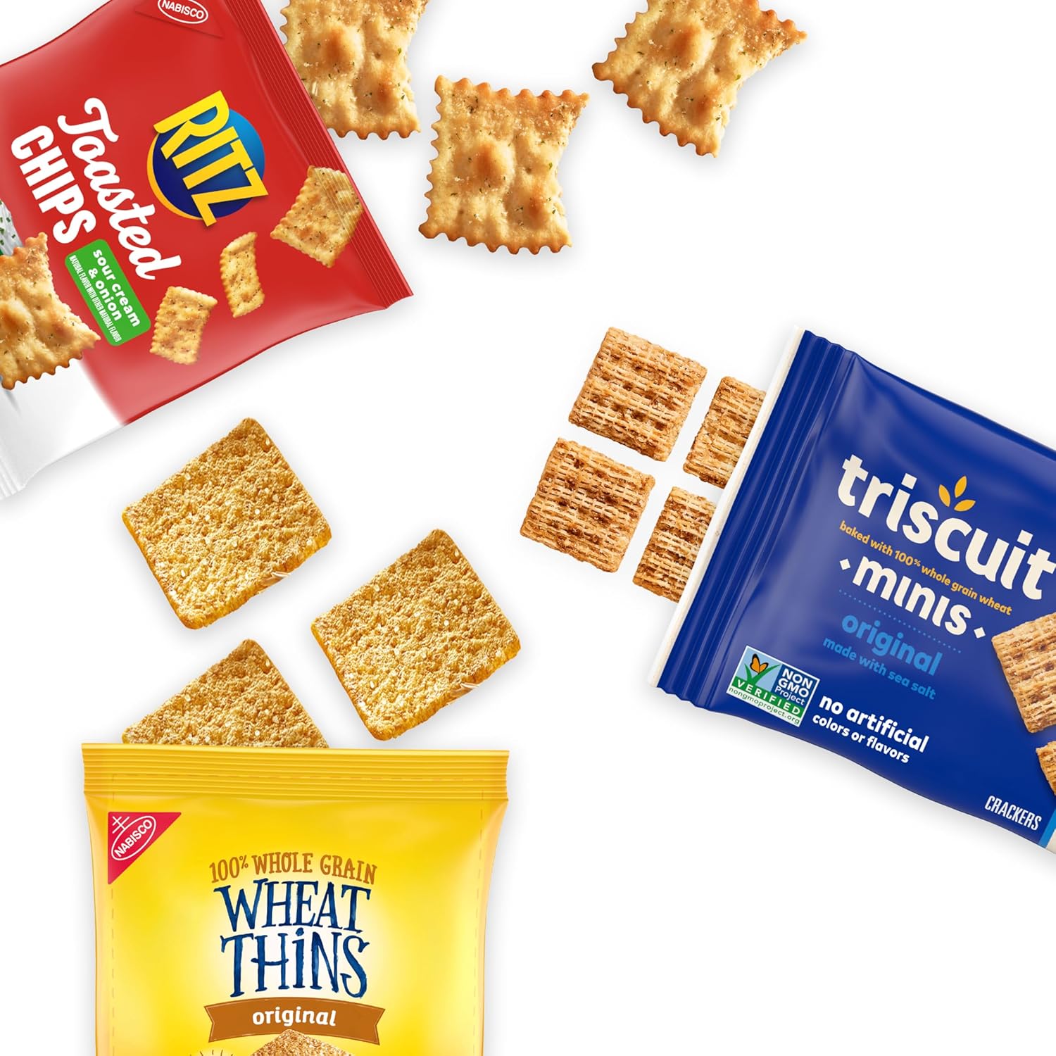 Nabisco Cracker Variety Pack, RITZ Toasted Chips, Wheat Thins Snacks Whole Grain Wheat Crackers and Triscuit Minis Whole Grain Wheat Vegan Crackers, 40 Snack Packs