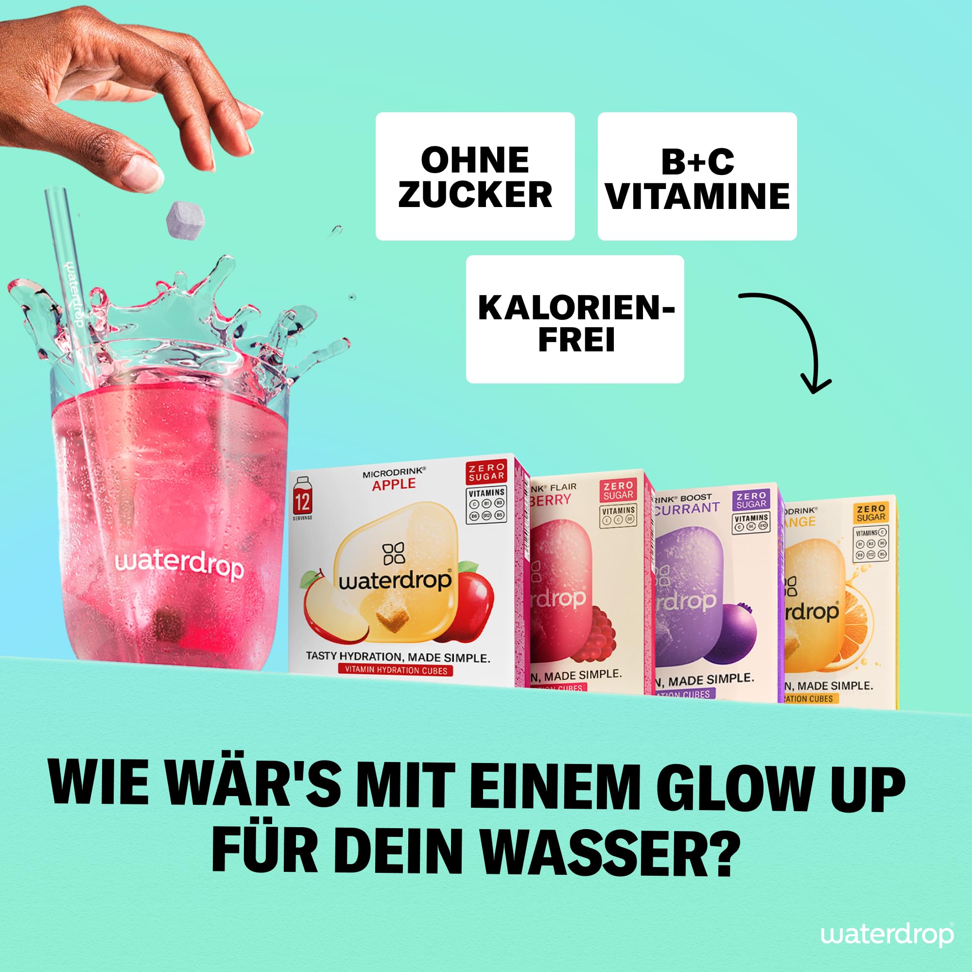 waterdrop® Beeren & Früchte Set – 48 Waterdrop Würfel in 4 verschiedenen Sorten – Zuckerfreier Durstlöscher & Alternative zu Getränkesirup und Geschmackspulver – Flavour Drops im Wasser auflösen