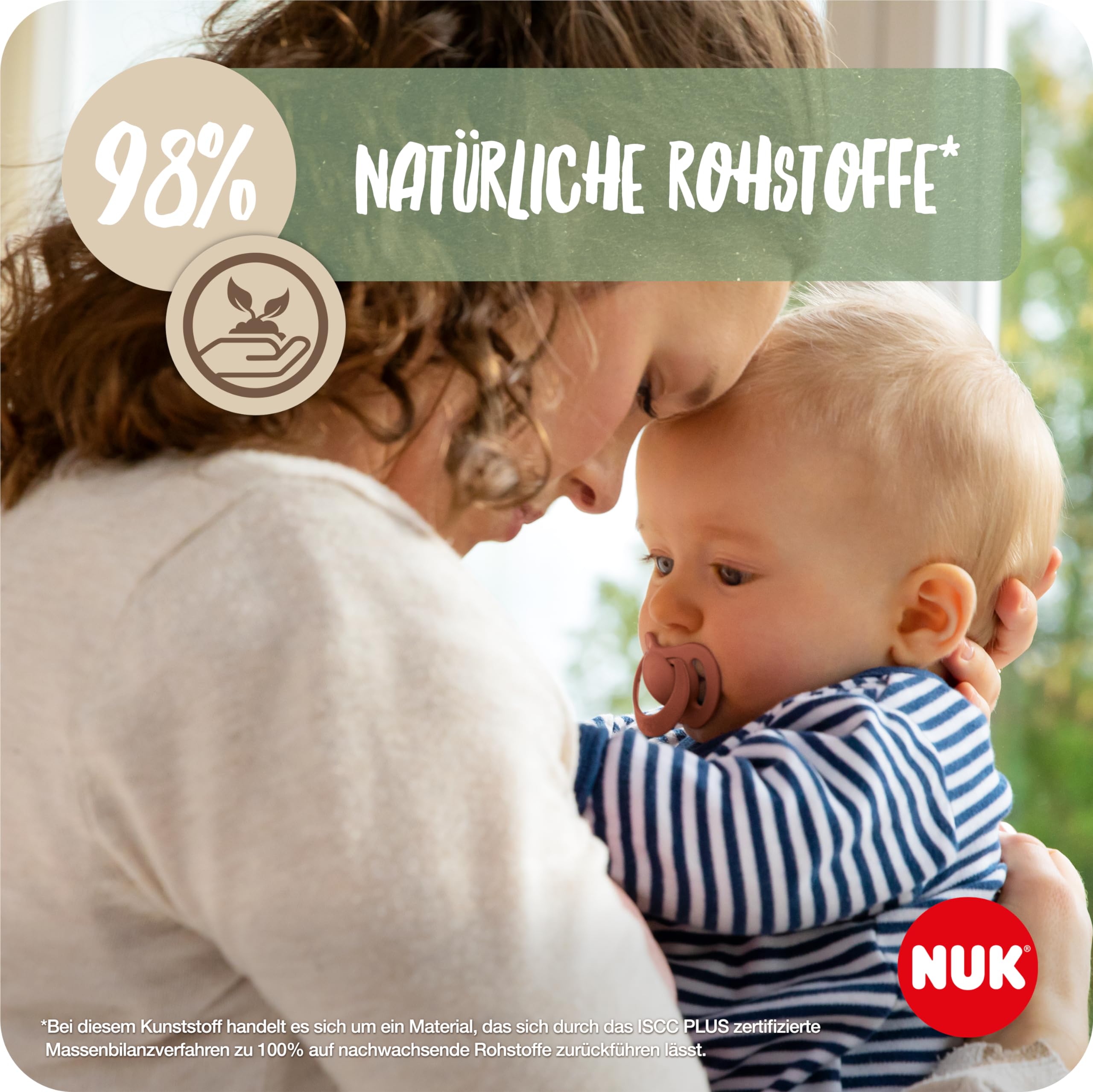 NUK for Nature Babyschnuller | 0-6 Monate | Nachhaltige Gummischnuller | Über 98 % natürliche Rohstoffe | Eukalyptusgrün | 2 Stück