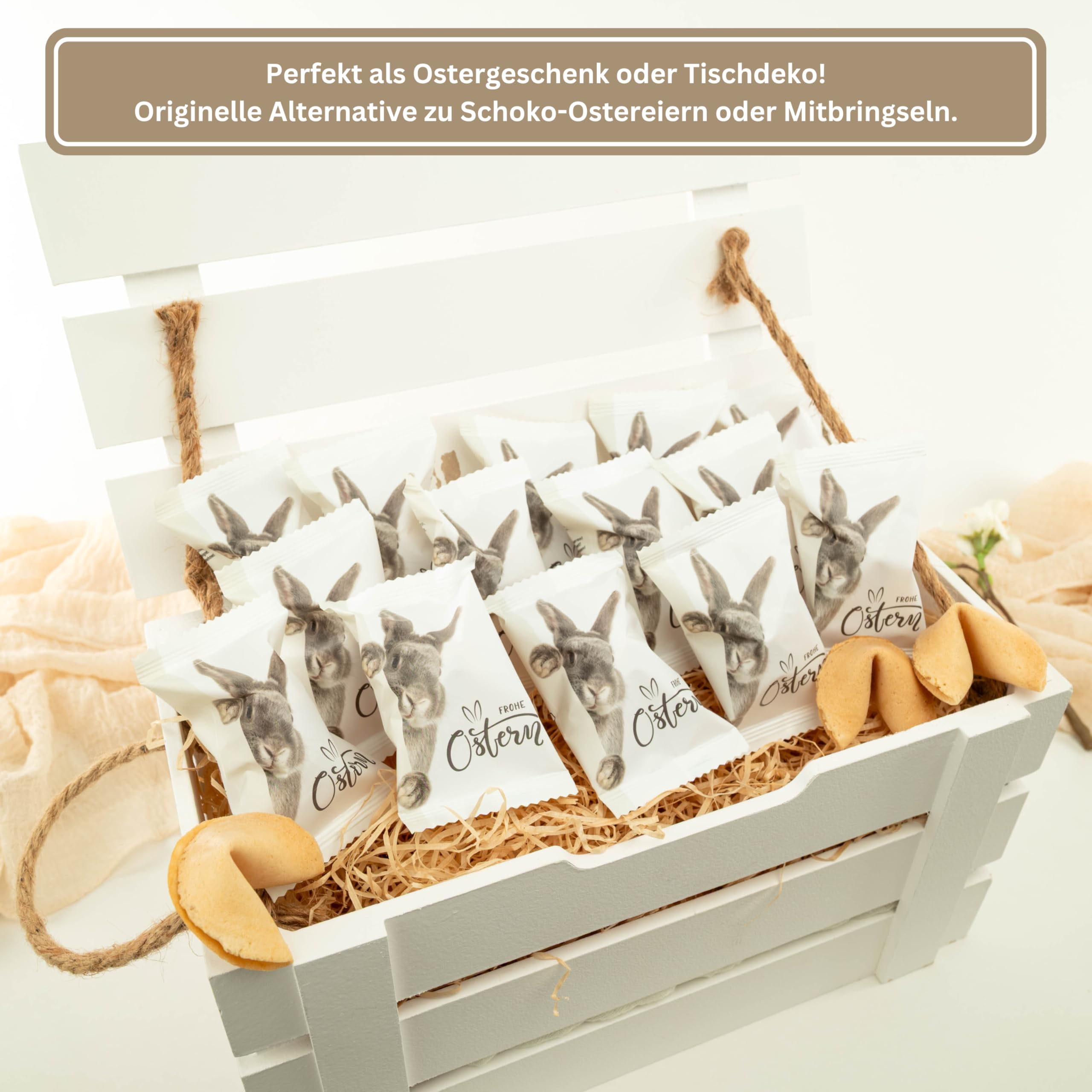 Lucky Treats Glückskekse - 25 Stück - Schön, dass du da bist - Gastgeschenke Hochzeit Deko - Sprüche auf Deutsch & Englisch - regional hergestellt