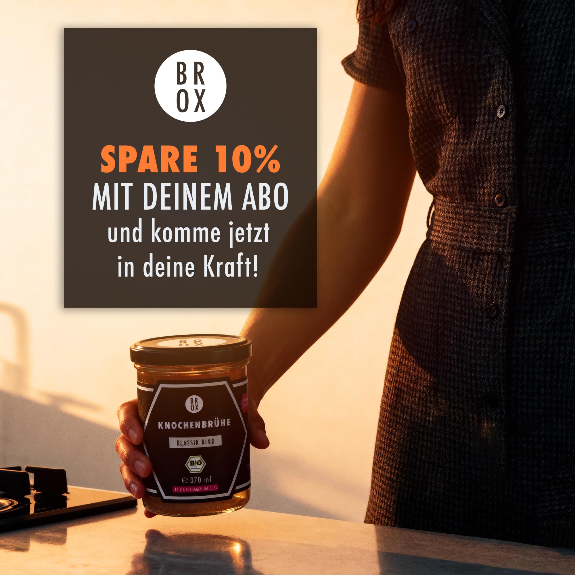 BROX Knochenbrühe Rind Bio [6x370ml] – 24 Std. gekocht, Deutschland – Kollagen & Aminosäuren – Rinderbrühe aus Weidehaltung – Premium Bone Broth