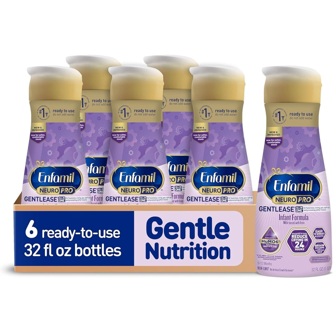 Enfamil NeuroPro Gentlease Ready-to-Feed with Smaller Proteins for Easy Digestion, Brain Supporting DHA, Prebiotic, HuMO6* Blend, Baby Formula for easing Fussiness, Crying, Gas, Spit-up in 24hrs, 32 Fl Oz,Liquid, Pack of 6