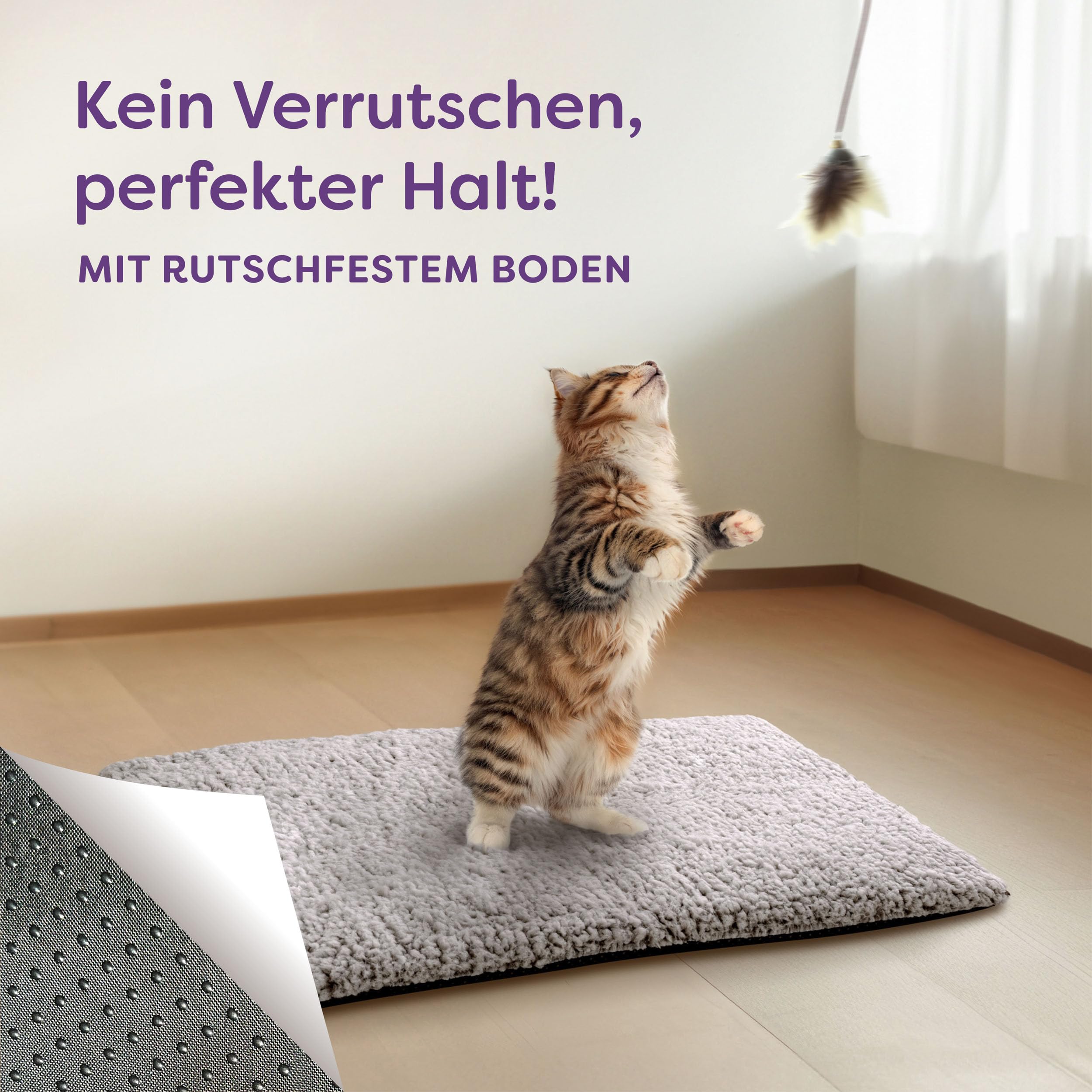Knupis Selbstheizende Decke für Katzen Grau 60x45cm – Weich & kuschelige Katzendecke – Waschbarer Bezug – Mit Rutschfester Unterseite – Heizdecke für Katzen – Wärmekissen Katze – Grau