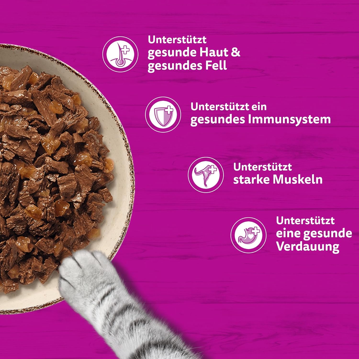Whiskas 1+ Katzennassfutter Ragout Geflügel Auswahl in Gelee, 40x85g (1 Packung) – Hochwertiges Nassfutter für ausgewachsene Katzen in 40 Portionsbeuteln