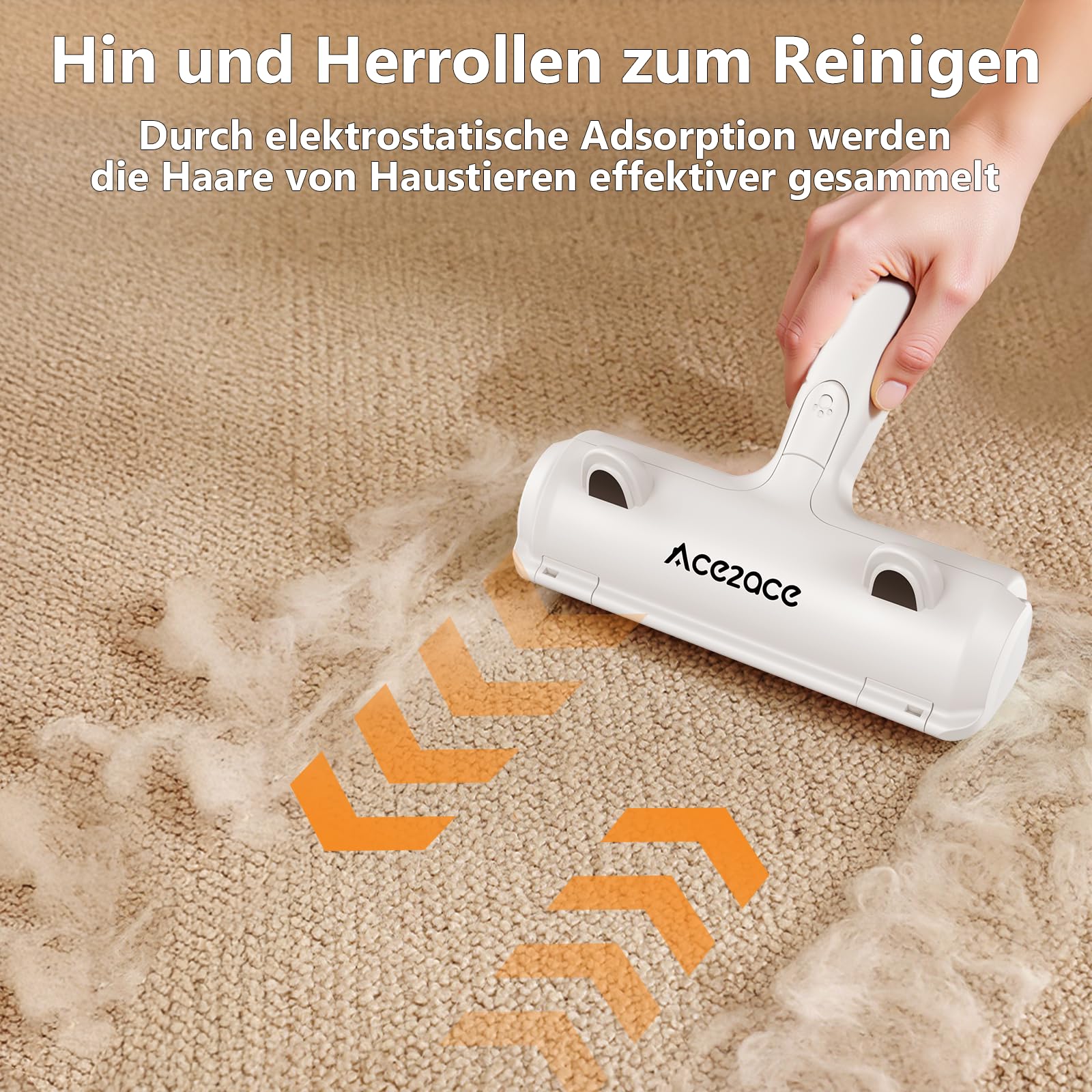 ACE2ACE Tierhaarentferner Fusselrolle, Fusselrolle für Hundehaare und Katzenhaare Wiederverwendbar, Fusselbürste für Tierhaar, für Sofa, Bett, Teppich, Kratzbaum, weiß