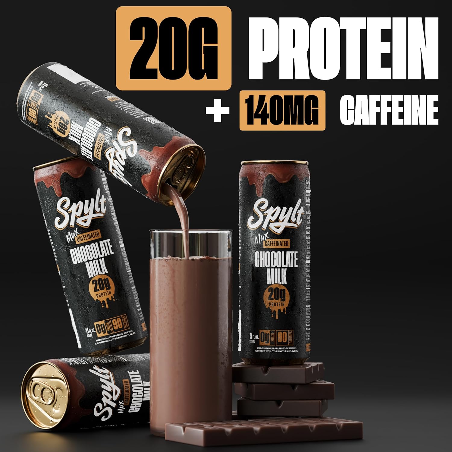 Spylt High Protein Vanilla Milkshake with 60mg Caffeine & 20g Protein - 90 Calories, Ready to Drink, Sugar Free, Lactose Free Milk, Perfect for Workout Recovery & Afternoon Pick Me Up - 12 Count