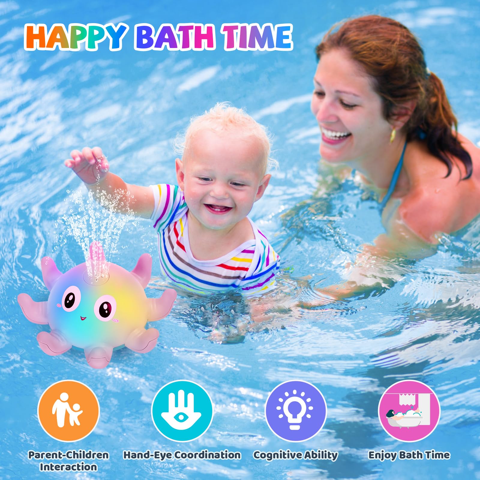 Jovicos Badewannenspielzeug, Oktopus Spray Wasserspielzeug mit Licht, Badespielzeug Baby Badewann Spielzeug Kinder Geschenk (Blau)
