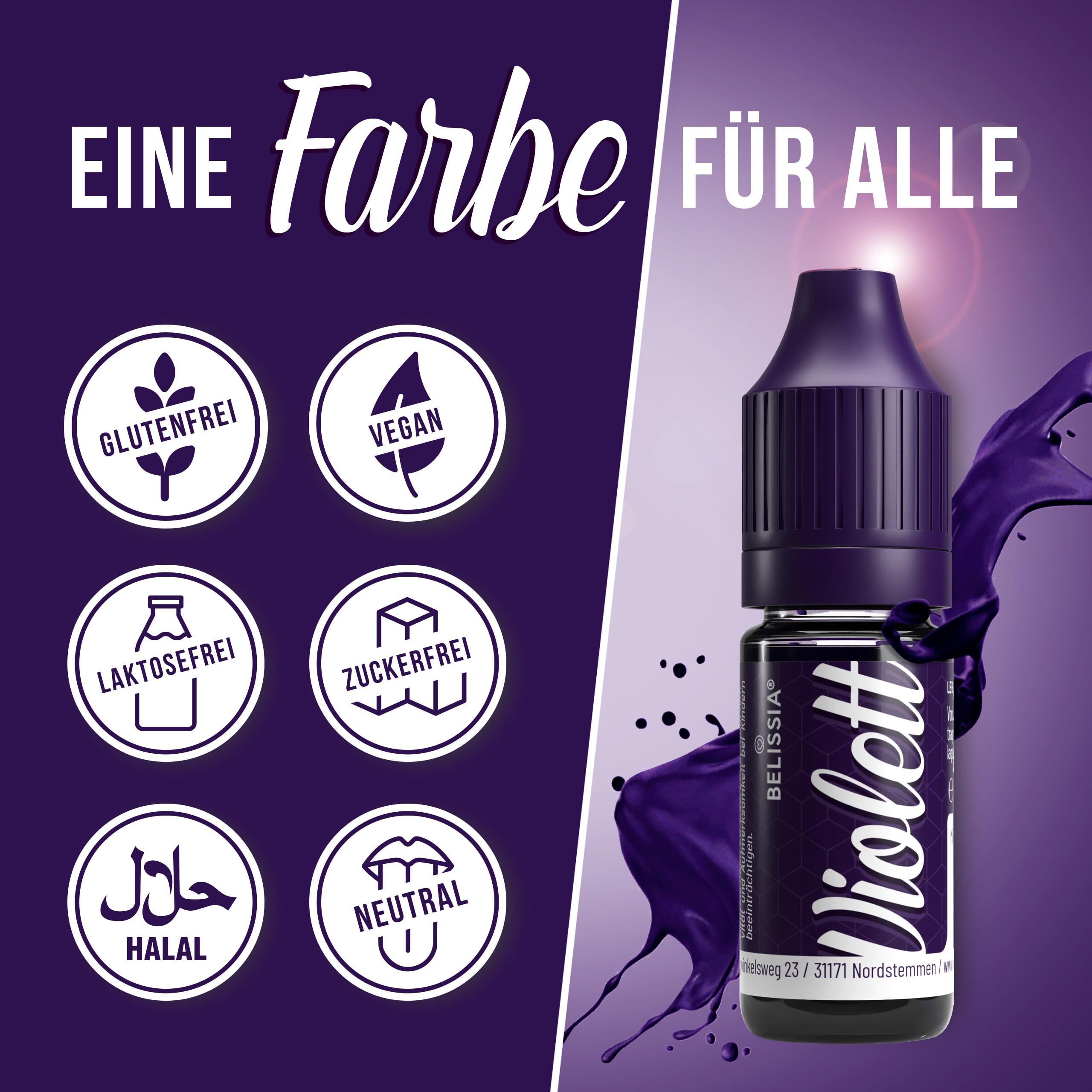 Belissia Lebensmittelfarbe Set – 8x10ml flüssig & hochkonzentriert – Lebensmittelechte Speisefarbe zum Backen, Kochen, Fondant & DIY - vegan, stark färbend, geschmacksneutral