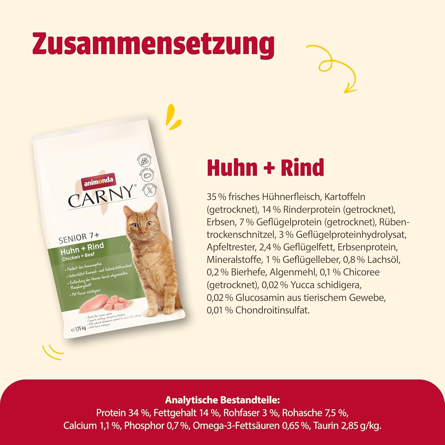 animonda Carny Katzen Trockenfutter Huhn und Rind (1 x 1,75 kg), Trockenfutter für ausgewachsene Katzen ohne Zucker und Getreide, mit frischem Hühnerfleisch und Rinderprotein