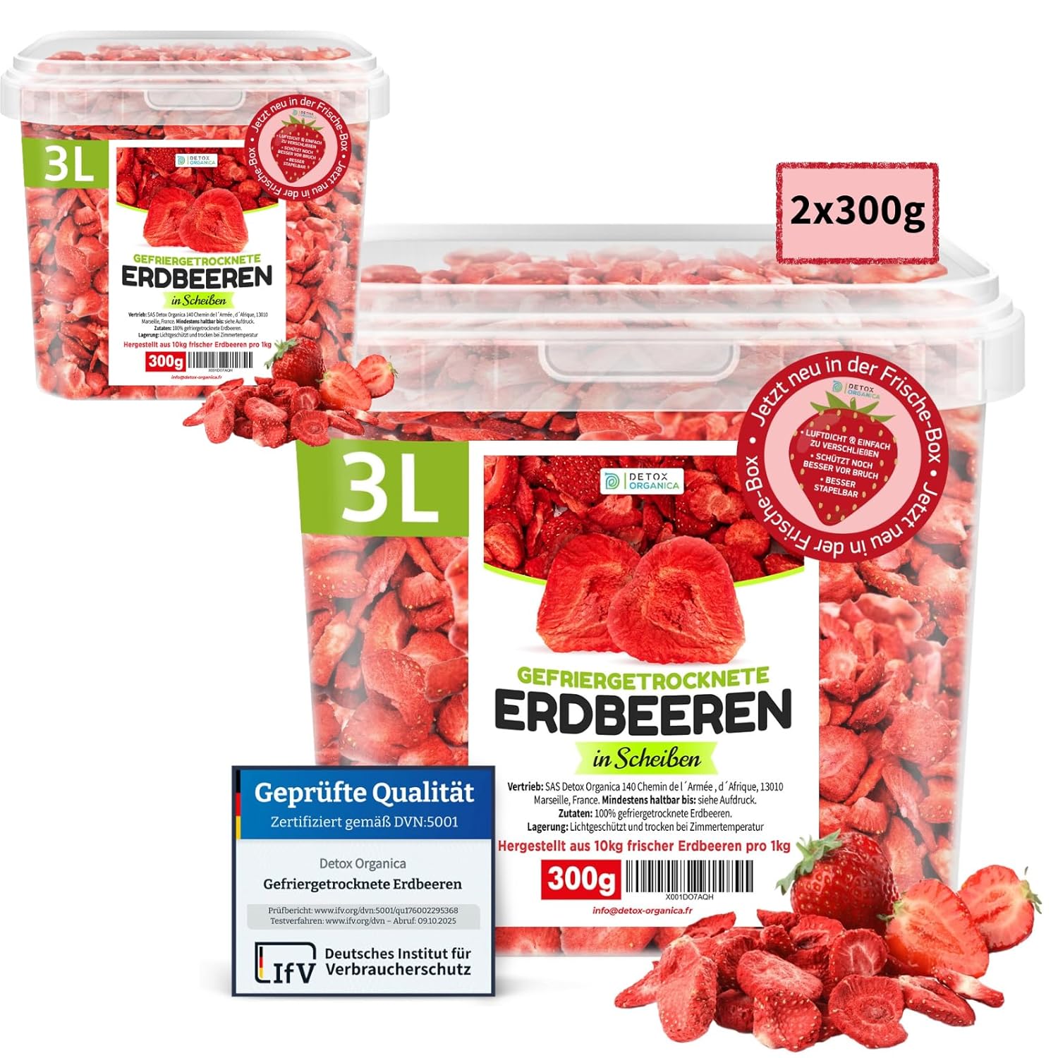 Detox Organica GEFRIERGETROCKNETE ERDBEEREN, 300g Früchte in Scheiben, 100% Trockenfrüchte natürlich und ohne Zusatz von Zucker oder Zusatzstoffen, Erdbeerchips freeze dried strawberries (300g)
