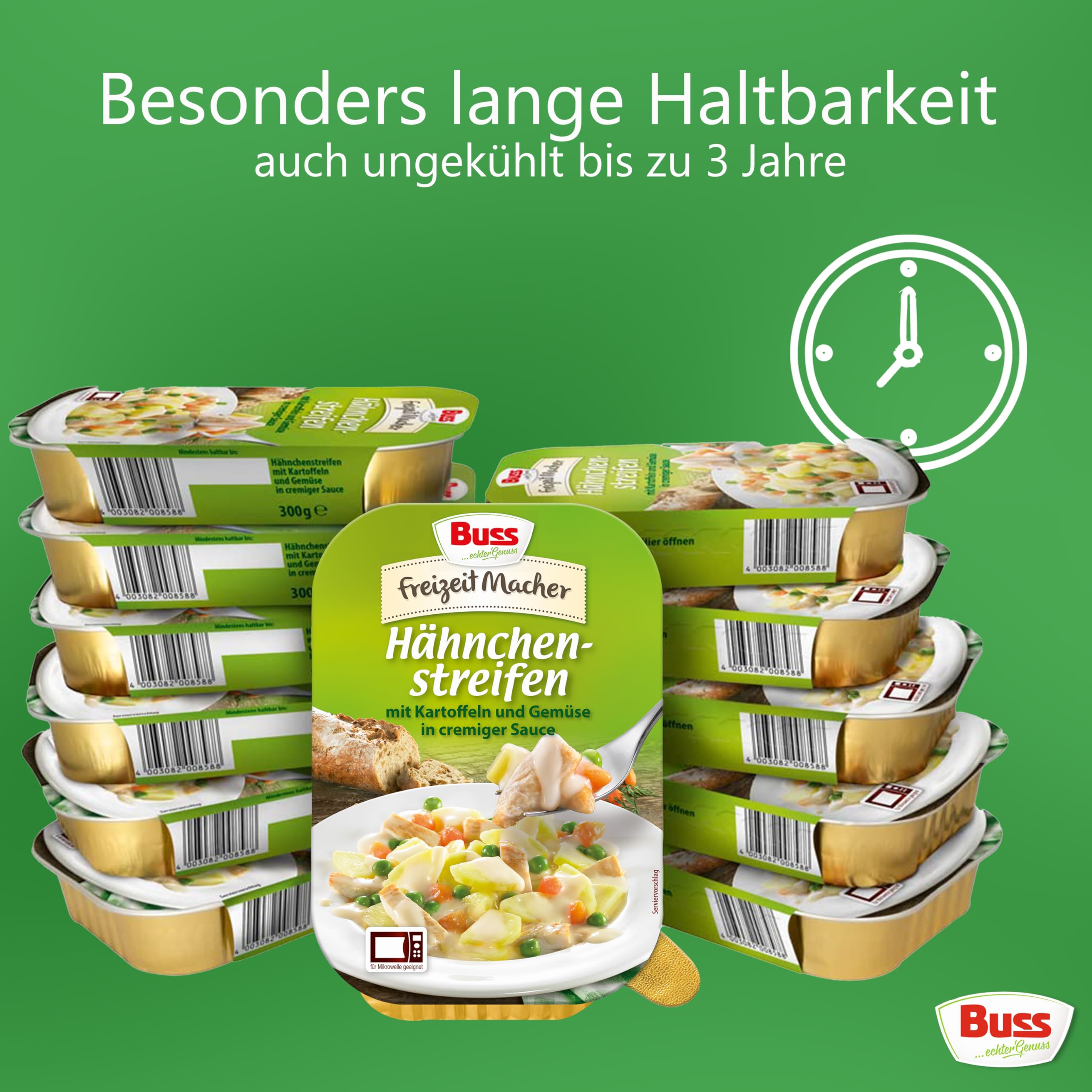 Buss Freizeitmacher Traditioneller Grünkohl Eintopf mit Kartoffeln und Mettenden - Fertiggerichte zum Aufwärmen in Mikrowelle & Topf - Schnell & Einfach Zubereitet - 12 x 300g