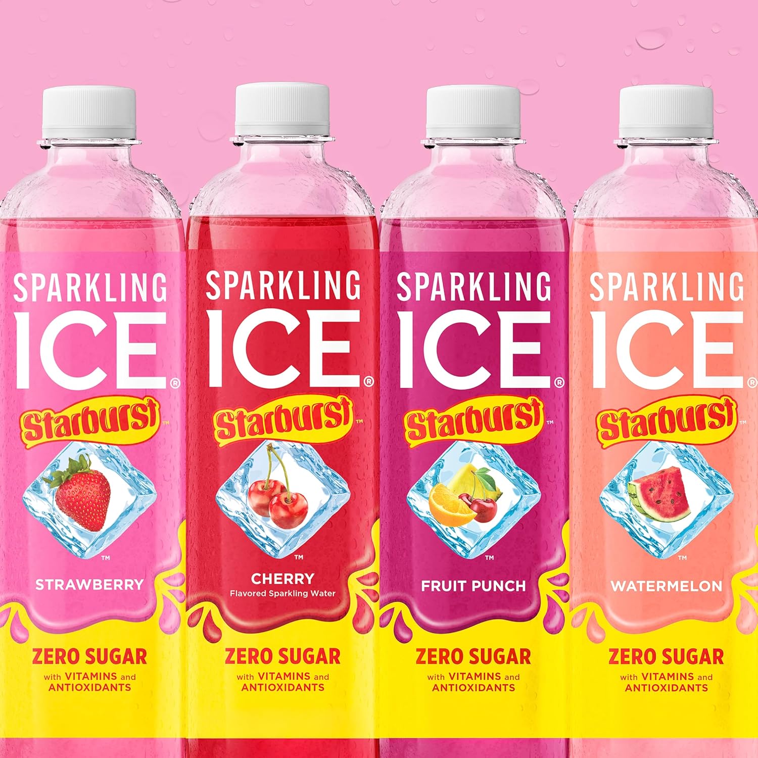 Sparkling Ice® STARBURST™ Variety Pack, Zero Sugar Flavored Sparkling Water, with Vitamins and Antioxidants, Low Calorie Beverage, 17 fl oz, 12 count (Strawberry, Cherry, Fruit Punch, Watermelon)