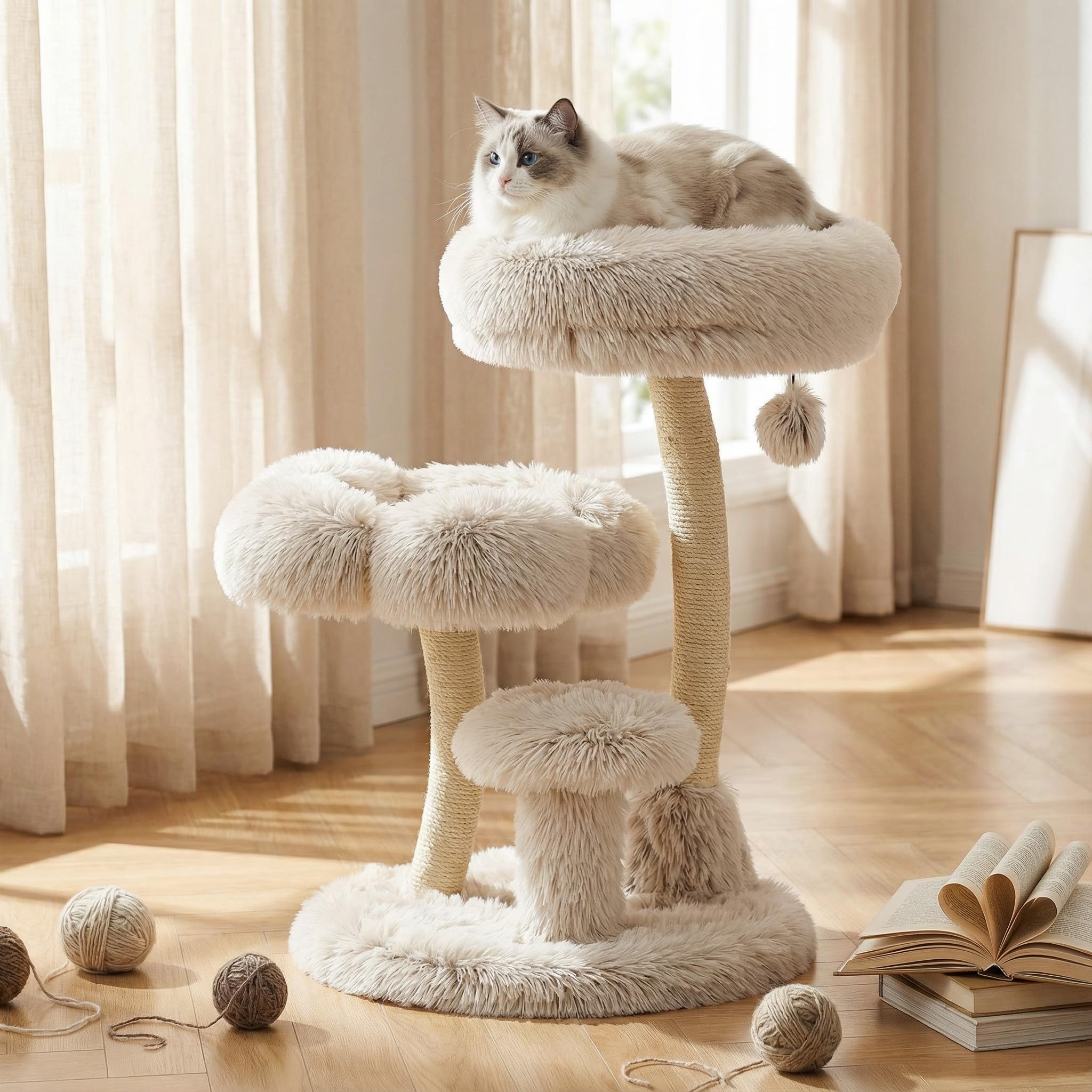 Fudajo Designer Kratzbaum mit Hängeliege, Katzenkratzbaum 59 x 59 x 169 cm, Katzenbaum bis max. 15 kg mit Sisal und Plüsch, Katzenmöbel mit 3 Etagen