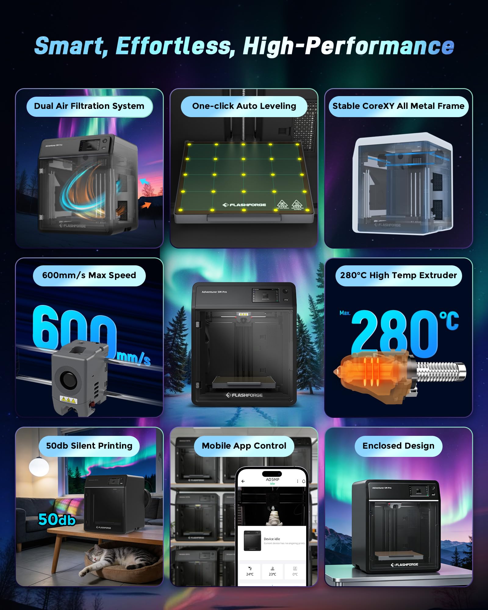 FLASHFORGE AD5X 3D Printer,Multi-Color Printing, 220x220x220mm Build Volume