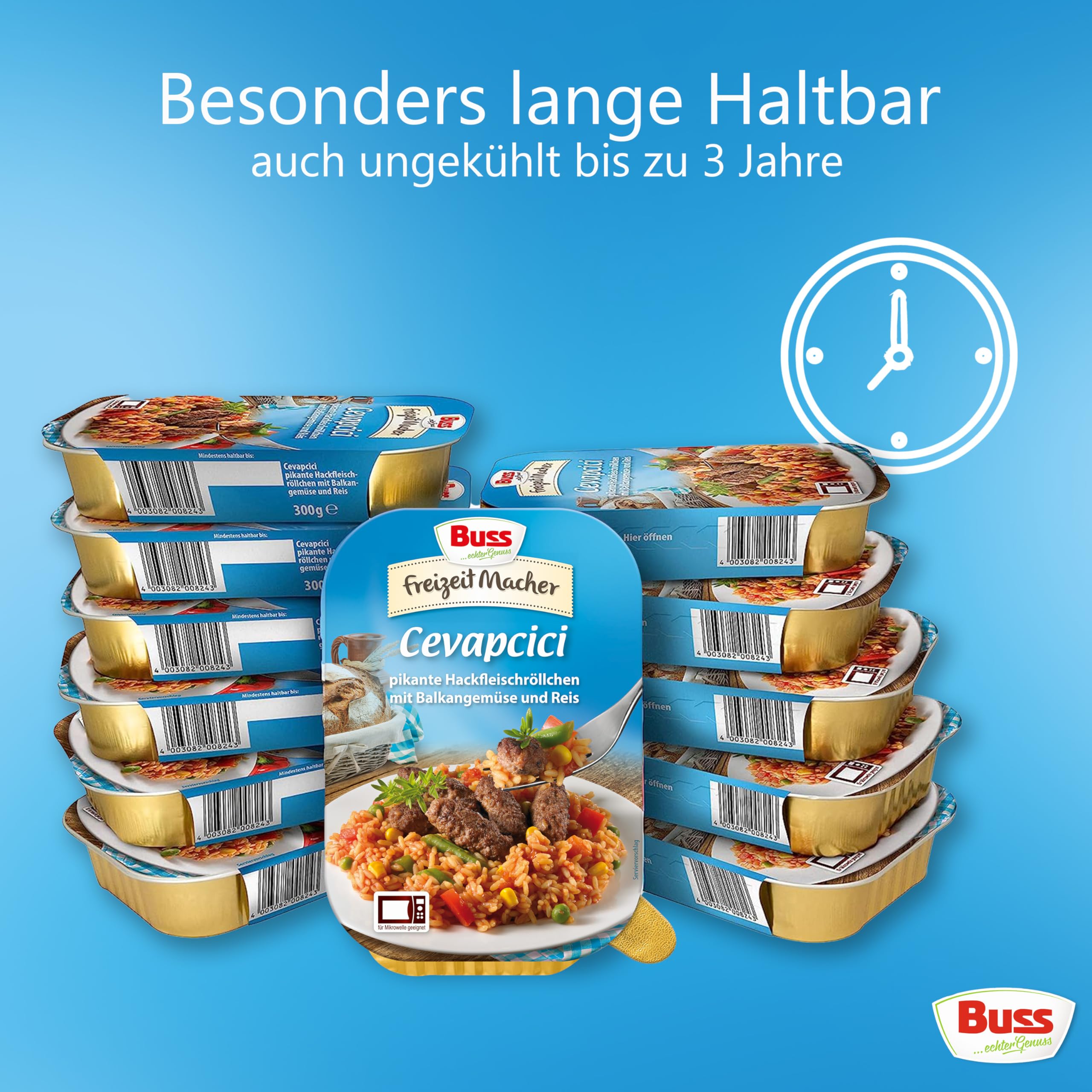 Buss Freizeitmacher Traditioneller Grünkohl Eintopf mit Kartoffeln und Mettenden - Fertiggerichte zum Aufwärmen in Mikrowelle & Topf - Schnell & Einfach Zubereitet - 12 x 300g