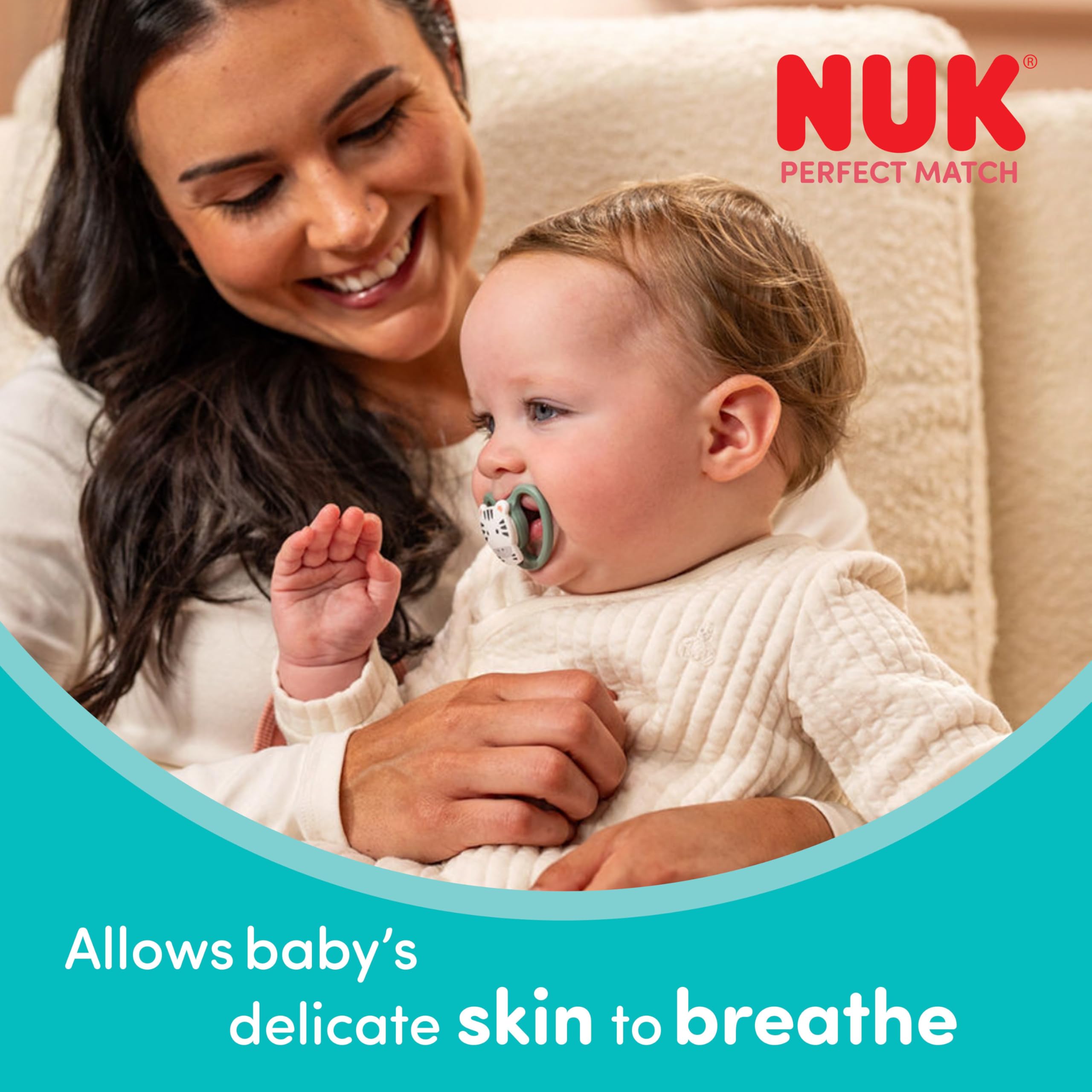 NUK Perfect Match Air Day & Night Baby-Schnuller | 0-6 Monate | Leuchtende Schnuller, die Luftzirkulation fördern & Speichelrash verhindern | 95% Baby-Akzeptanz** | Sortiert | 4 Stück