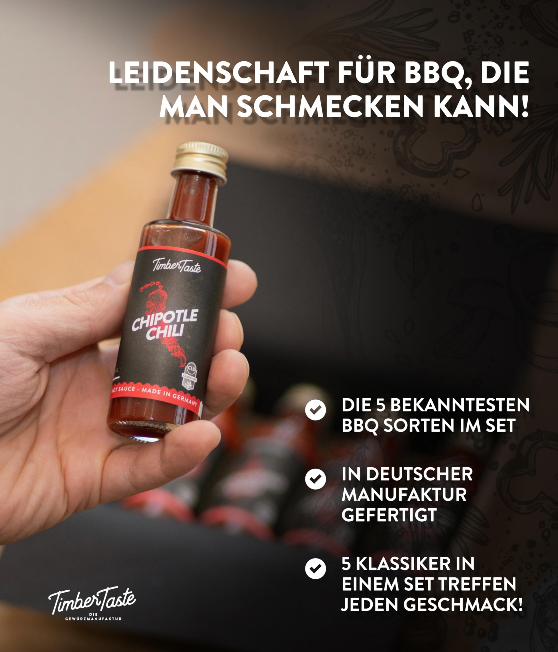 TIMBER TASTE® Chili Geschenkset scharfe Soßen Set - 5 Hot Sauce Set je 40ml in Geschenkverpackung für Liebhaber & Genießer scharfer Saucen | Ostergeschenk Mann | kleine Ostergeschenke Männer