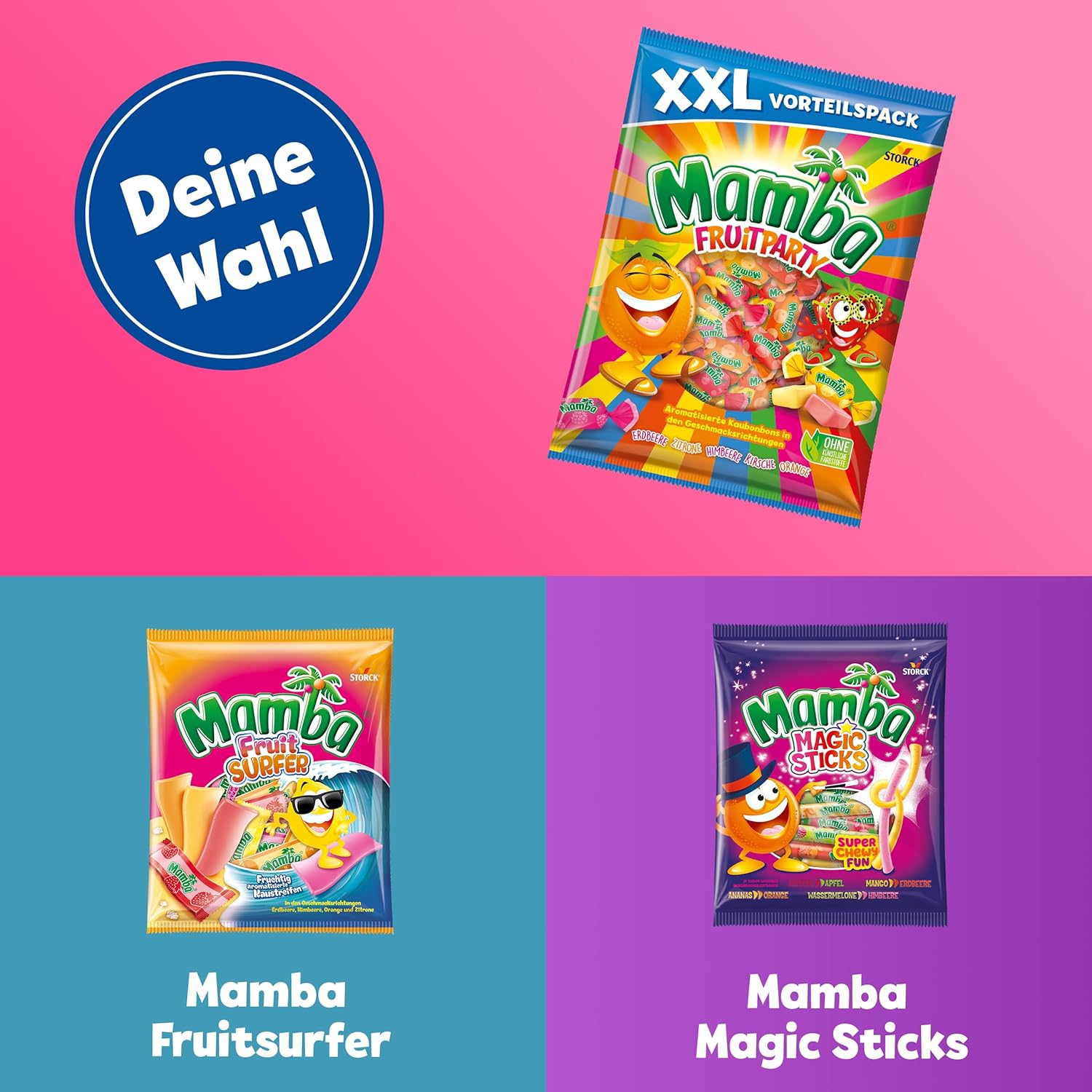 Mamba Beach Mix – 1 x 160g – Fruchtige Kaubonbons mit Mamba Beach Surfer, Mamba Beach Sticks & Mamba Beach Bites – Fruchtgummi Mix einzeln verpackt