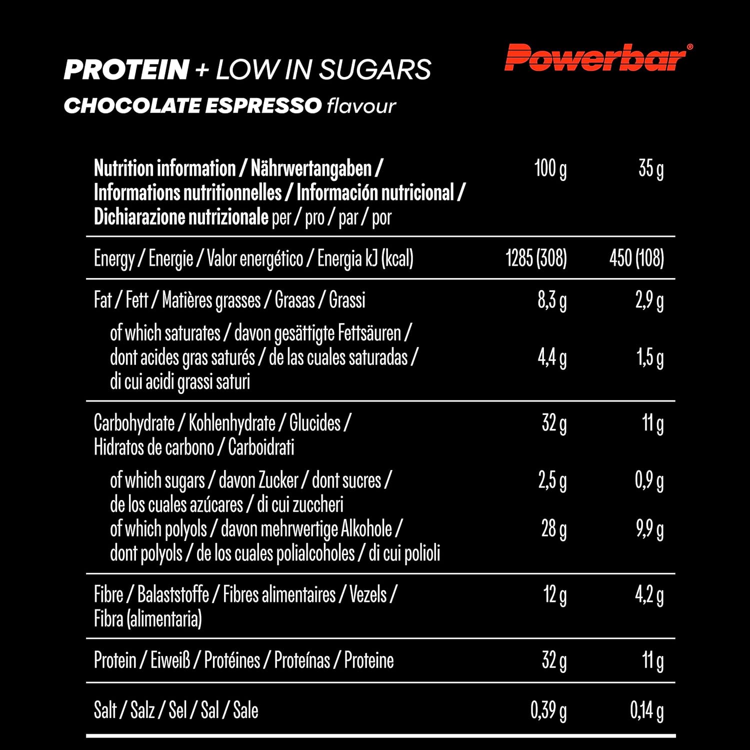 Powerbar - Protein Plus - Low Sugar - Chocolate-Brownie - 30x35g - Riegel mit nur 107 Kcal - Fitnessriegel mit Ballaststoffen