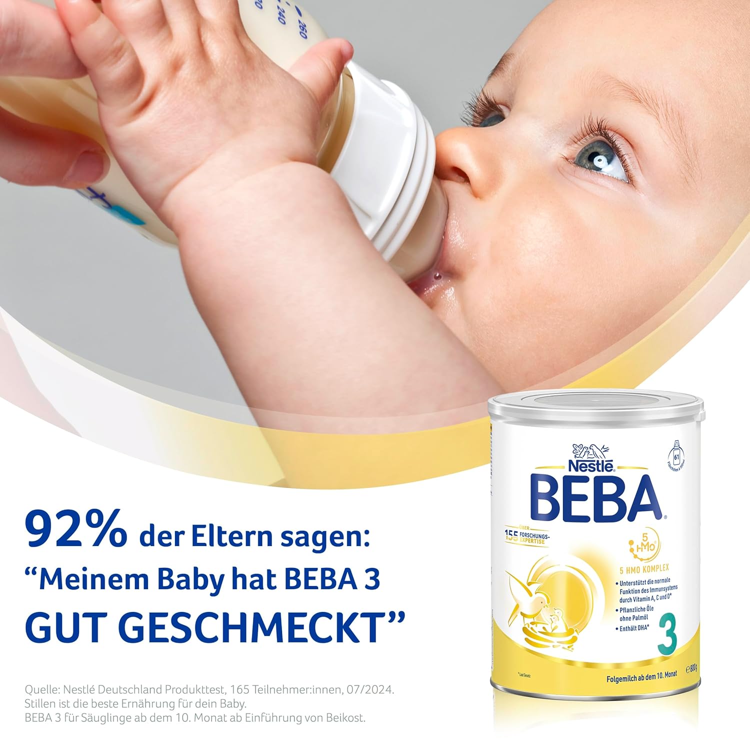 BEBA 3 - Folgemilch ab dem 10. Monat, Mit 5 HMO Komplex, Altersgerecht angepasster Proteingehalt, Nur Laktose, Ohne Palmöl, Ohne Fischöl, Babynahrung, Baby-Milchpulver, 3er Pack (3 x 800g)