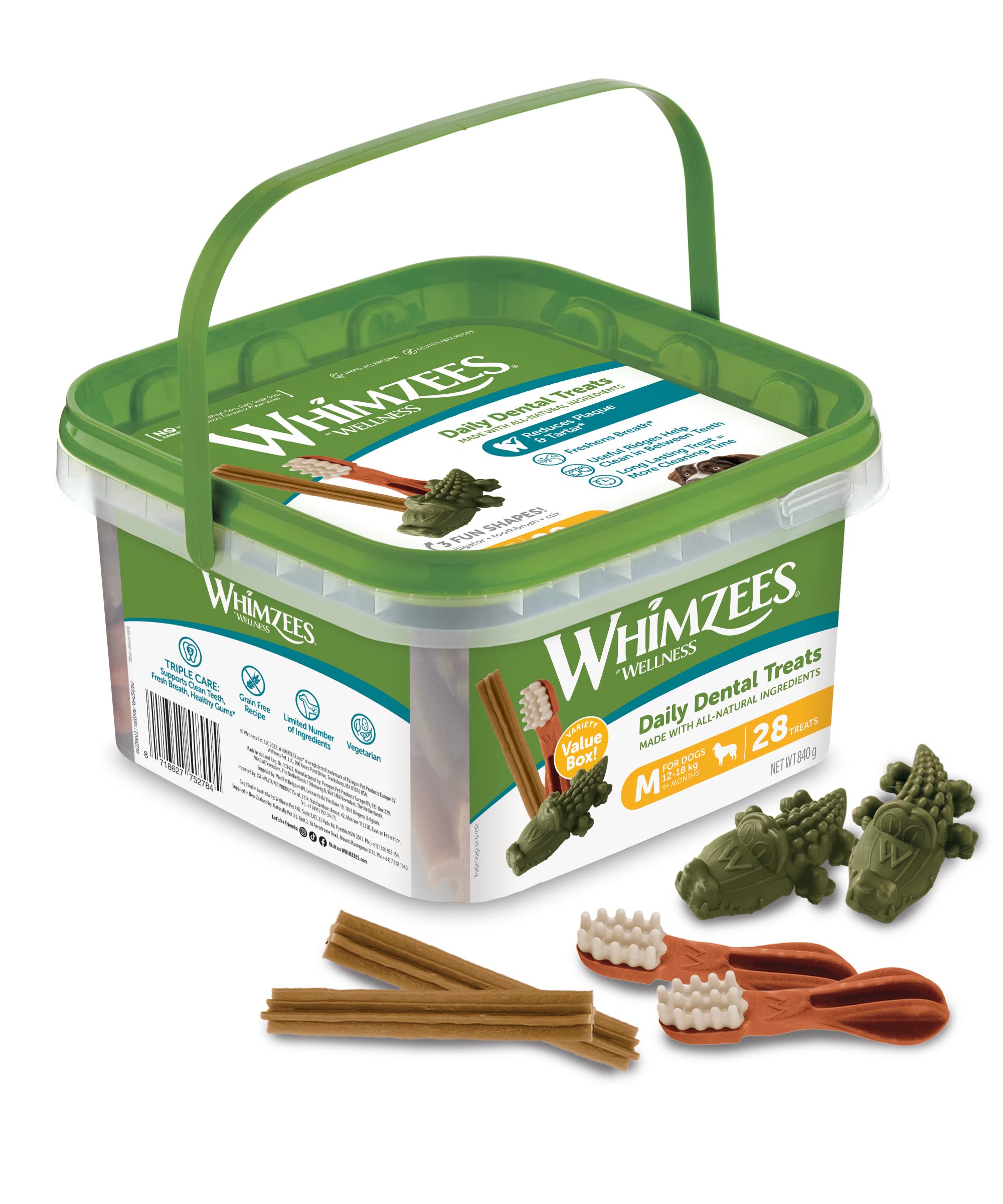 WHIMZEES Natürliche Getreidefreie Zahnpflegesnacks, Kaustangen für Hunde, Gemischte Vielfaltsbox, L, 14 x 60 g
