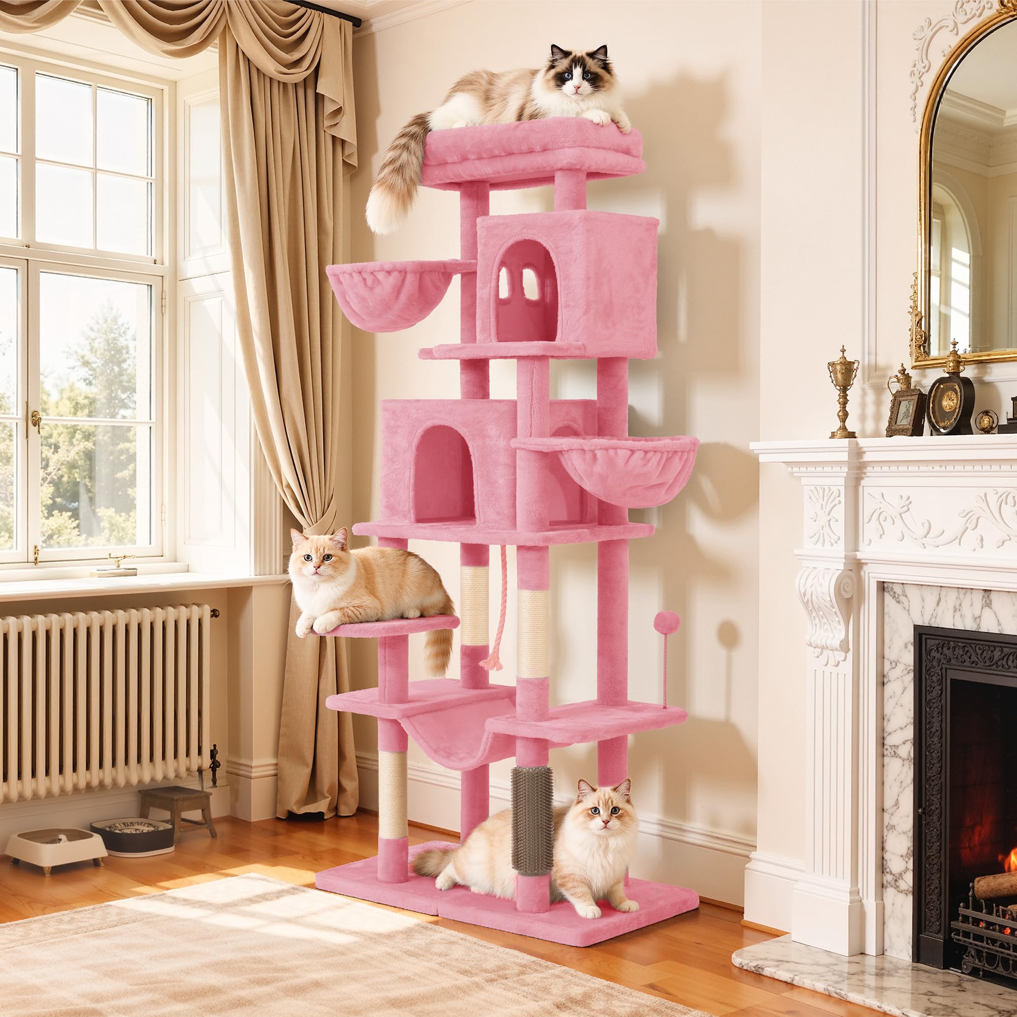 YITAHOME Kratzbaum, Katzenkratzbaum, für Große Katze, Katzenbaum, Katzenbürsten, 11 cm Dicke Stämme, Große Plattformen, Plüschkissen, Höhle, 50 x 50 x 157 cm, Beige