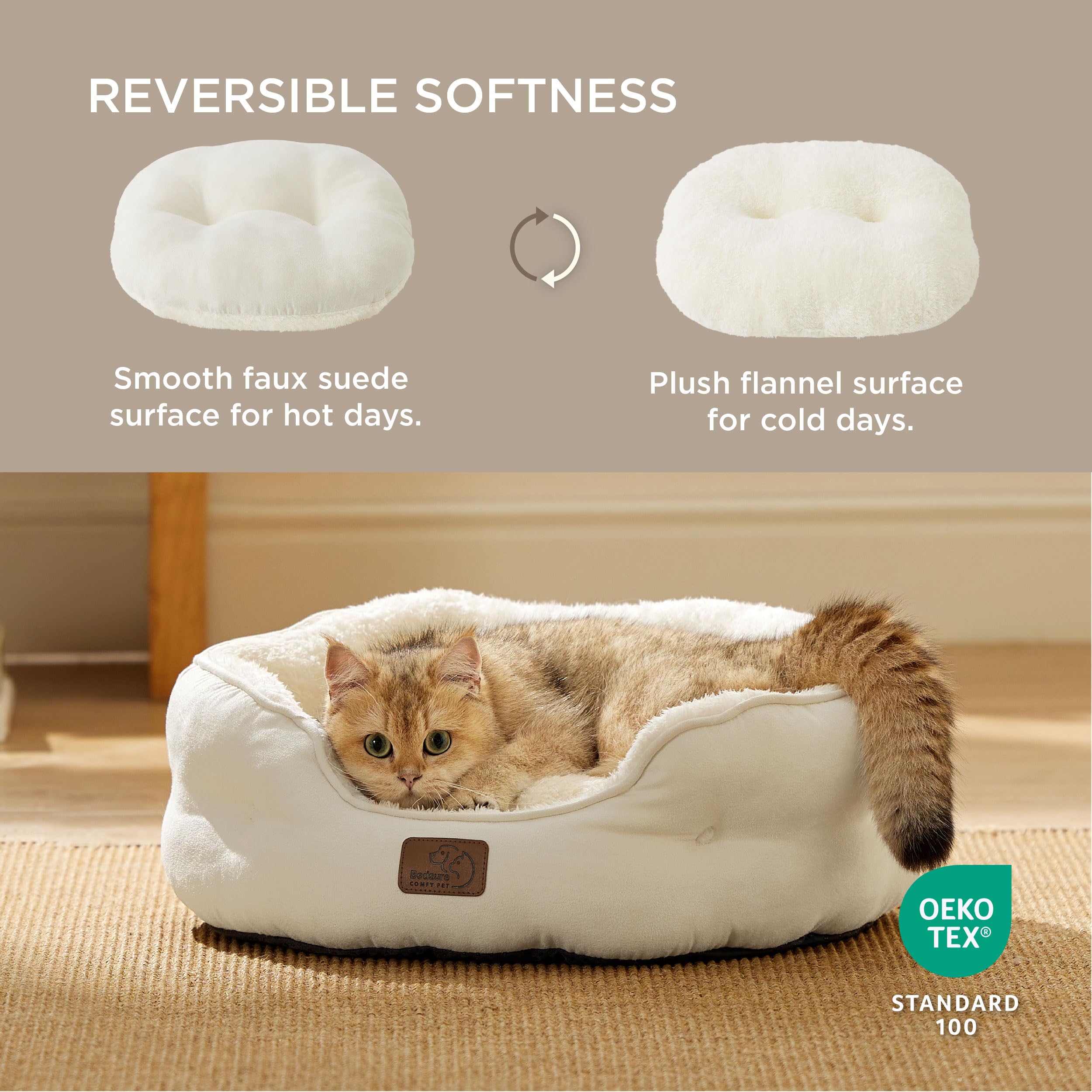 BEDSURE Katzenbett waschbar Katzen Bettchen - 51x48x15cm Katzenkorb mit Zweiseitig Innenkissen Katzenschlafplatz für Katzen oder kleine Hunde,Grau