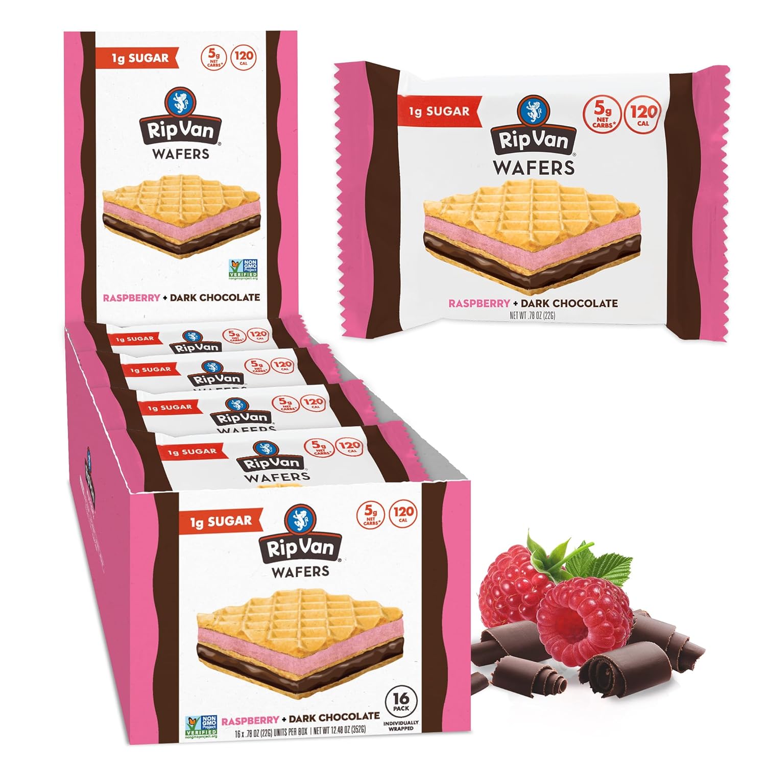 Rip Van Keto Wafer Cookies - Healthy Snacks - Non GMO Snack - Keto Snacks - Low Carb, Low Sugar (2g), Low Calorie and Vegan Snack - 16 Count (Dark Chocolate Peanut Butter)
