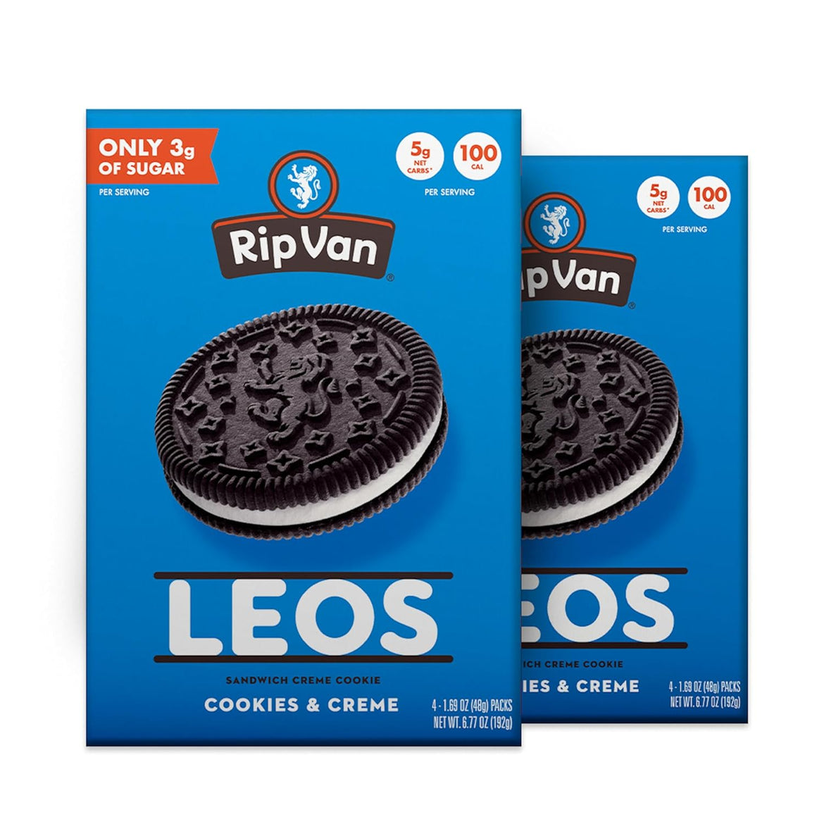 Rip Van LEOs - Cookies and Cream Sandwich Cookies - Low Sugar Snack Cookies - Low Carb Snack - Diabetic Snacks - 40 Low Sugar Cookies (10 Packs of 1.69oz)