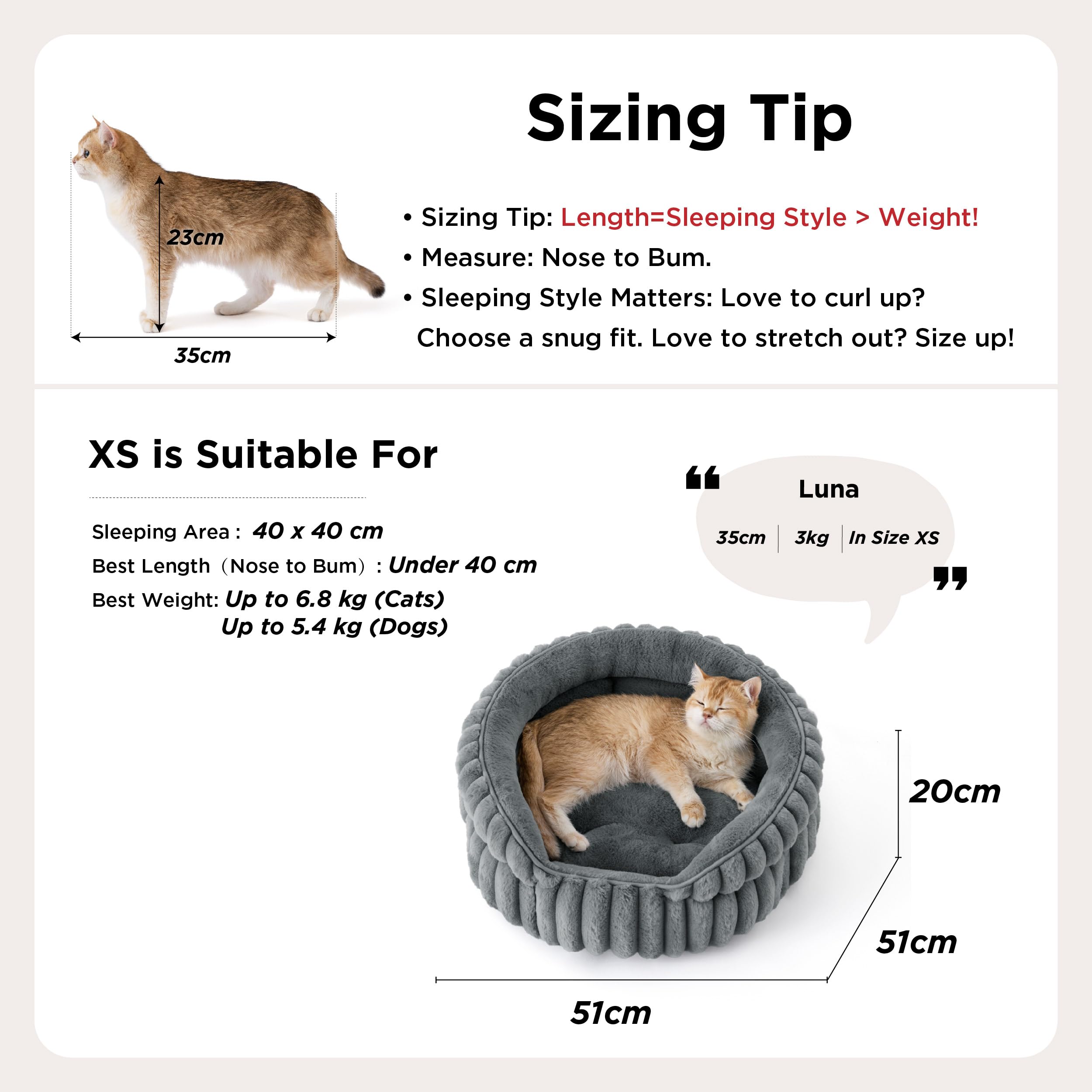 BEDSURE Flauschiges Katzenbett für Wohnungskatzen - 51 x 51 cm kleines rundes Katzenbett, waschbares Katzenbett für Kätzchen und Welpen mit Rutschfester Unterseite und abnehmbarem Kissen, grau